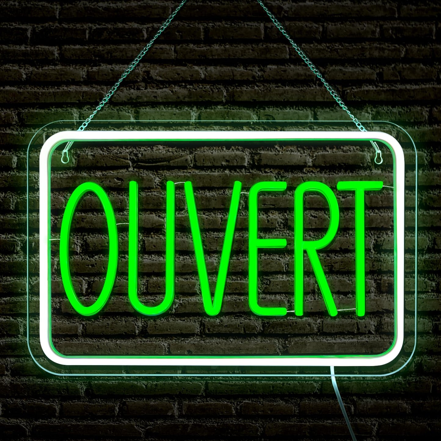 ReyeeInc Signe Ouvert Pour les entreprises, Bright and Dimmable Ouvert Sign Francais LED and USB Light up French Open Sign for Business Window Shop Store Restaurant Salon Bar Wall Office (15.4*10.2")