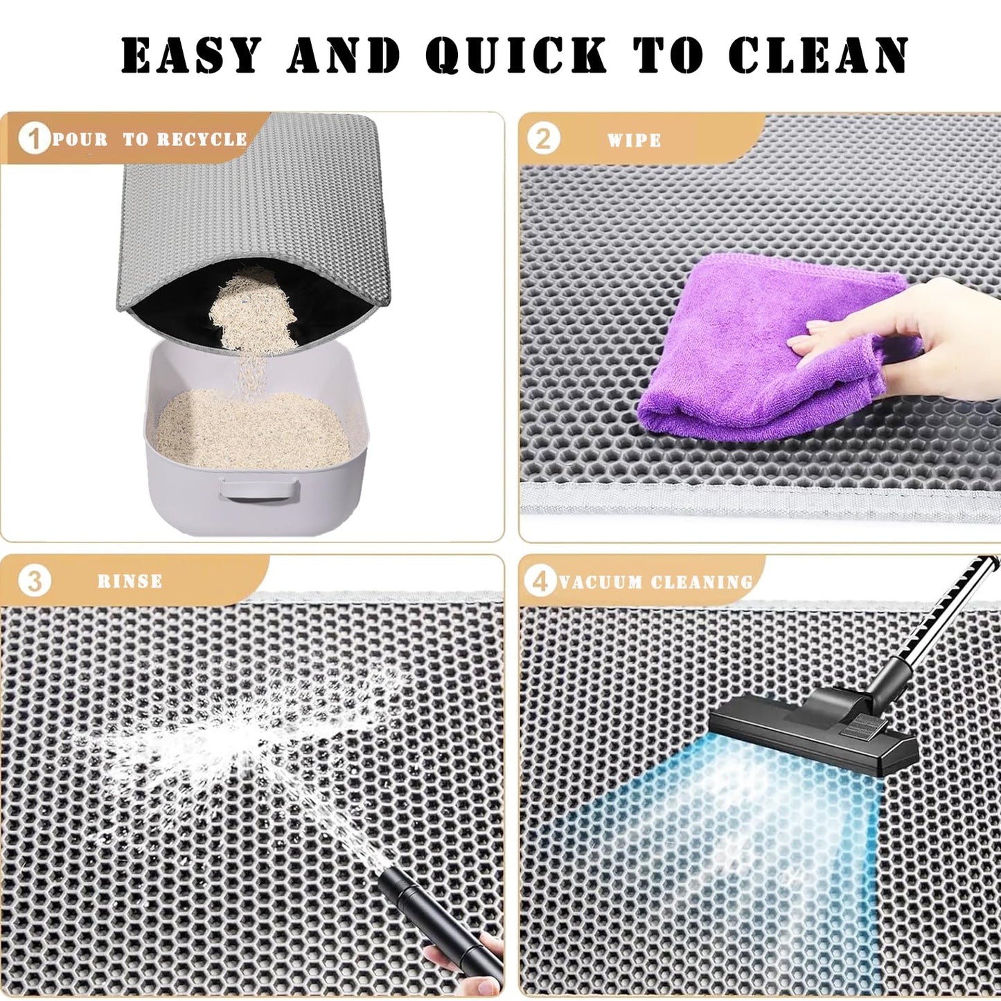 HCY&WLD Cat Litter Mat, Honeycomb Double Layer Cat Litter Trapping Mat, Waterproof Urine Proof Non-Slip, Scatter Control, Less Waste, Easier to Clean (Light Gray, 45" X 26")