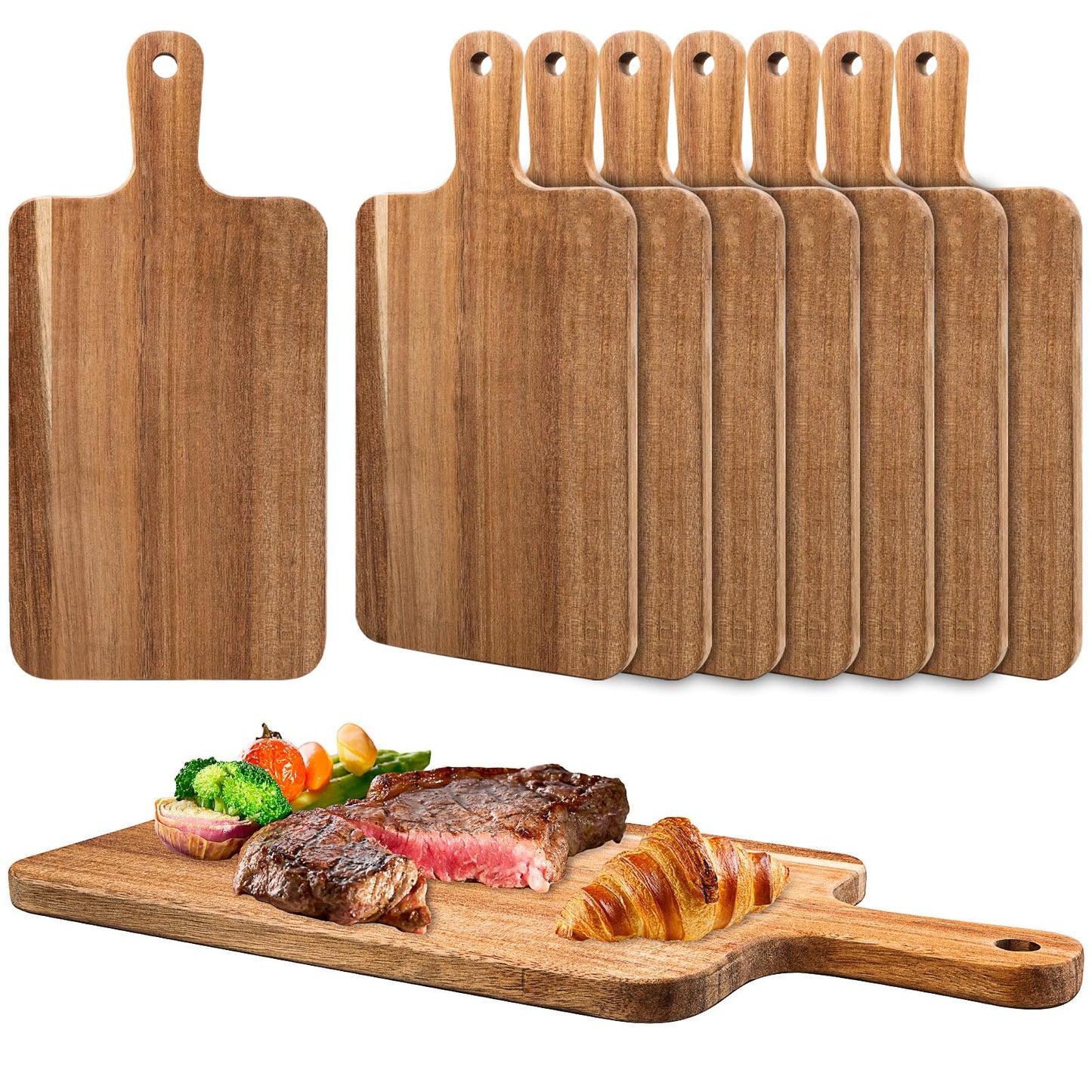 Acacia Wood Cutting Board, 8 Pcs, 15.7 x 7.8 Inch Wooden Serving Board with Handles, Large Kitchen Chopping Boards for Pizza, Bread, Cheese, Charcuterie, Fruit, Vegetables