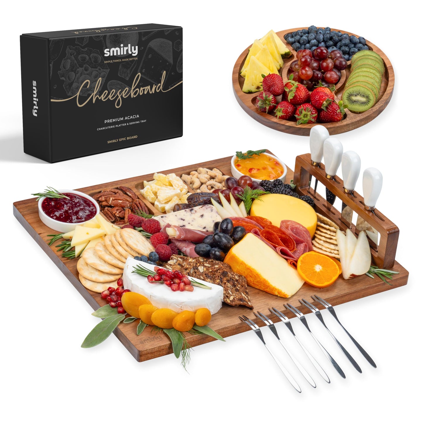 Smirly Charcuterie Board Set - Large Bamboo Cheese Board for Serving - House Warming Gifts New Home, Wedding & Bridal Shower Gift, Birthday Gift for Women