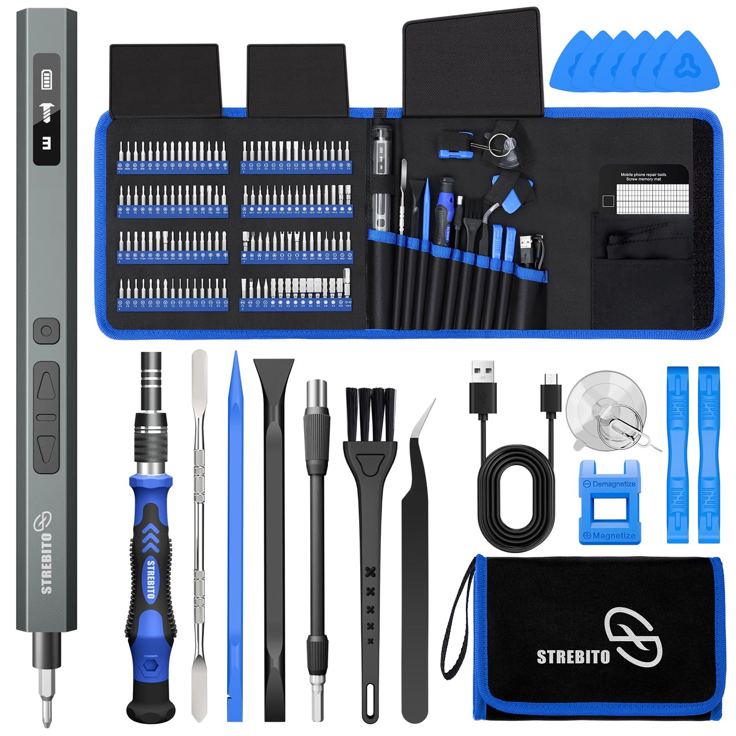 STREBITO 144-Piece Upgraded Electric Screwdriver, Max 0.7 N.m, 120 Magnetic Bits, 5-Gear Torque Adjustment, Precision Screwdriver Set, Repair Tool Kit for Tech, Electronics and PC