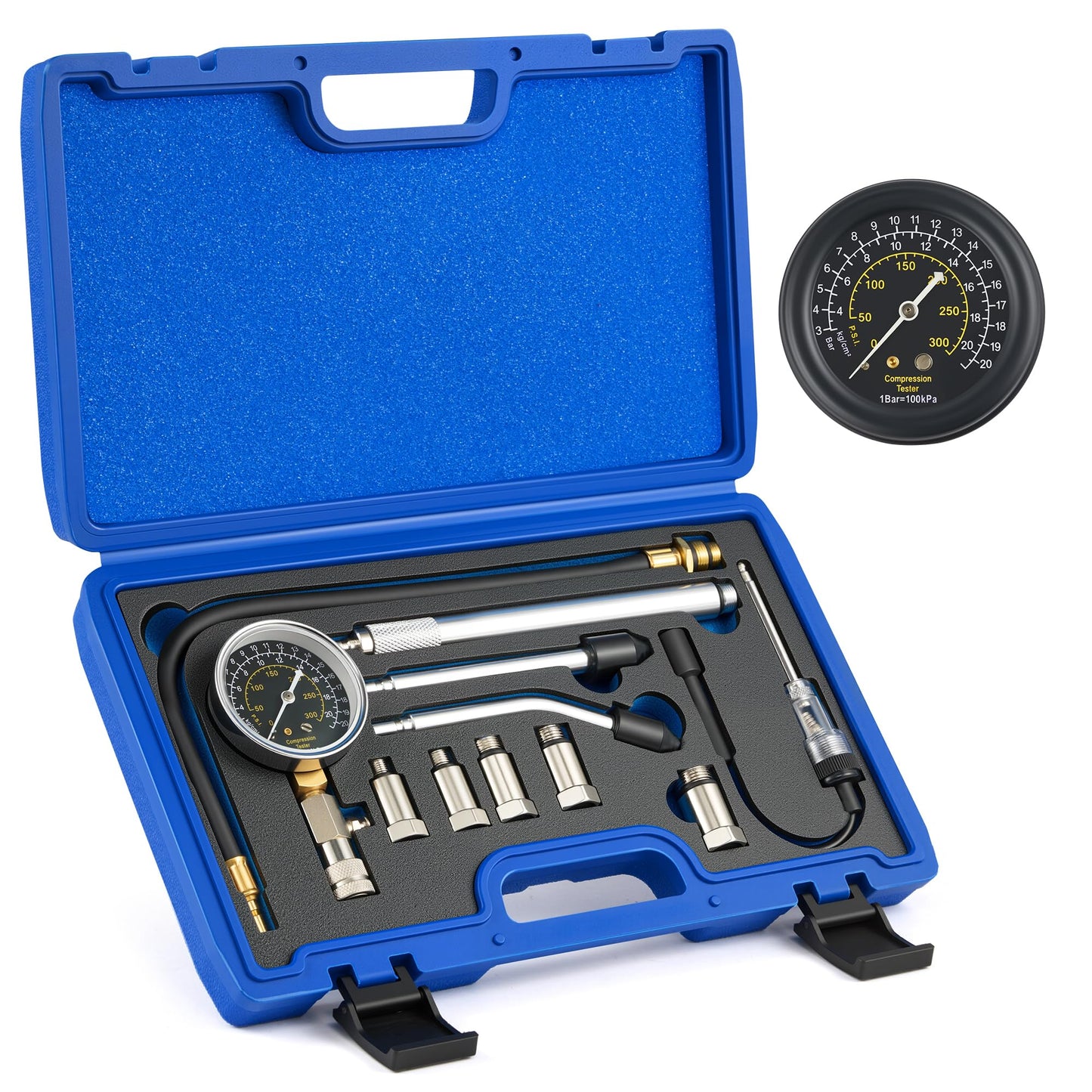 Orion Motor Tech Engine Compression Tester Kit, 11 pc Fuel Pressure Gauge Set with Spark Plug Tester for Mechanics, Cylinder Compression Tester for Gas Petrol Engines, Automotive Fuel Pressure Test
