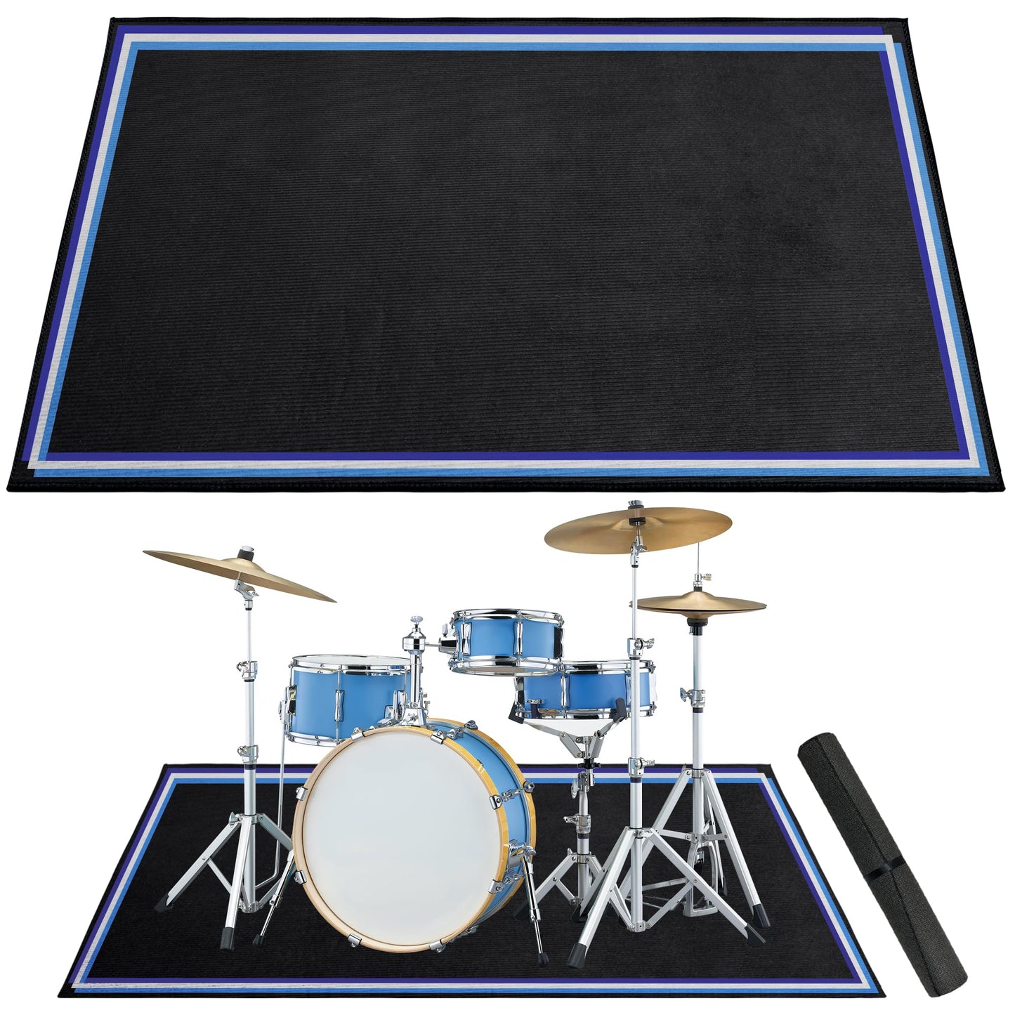 Invech 4 x 6 Ft Drum Rug, Blue, Non-Slip, Soundproof, Modern, Flat Woven, Rock Pattern, Multi-purpose, Music Room, Polyester, Throw Rug