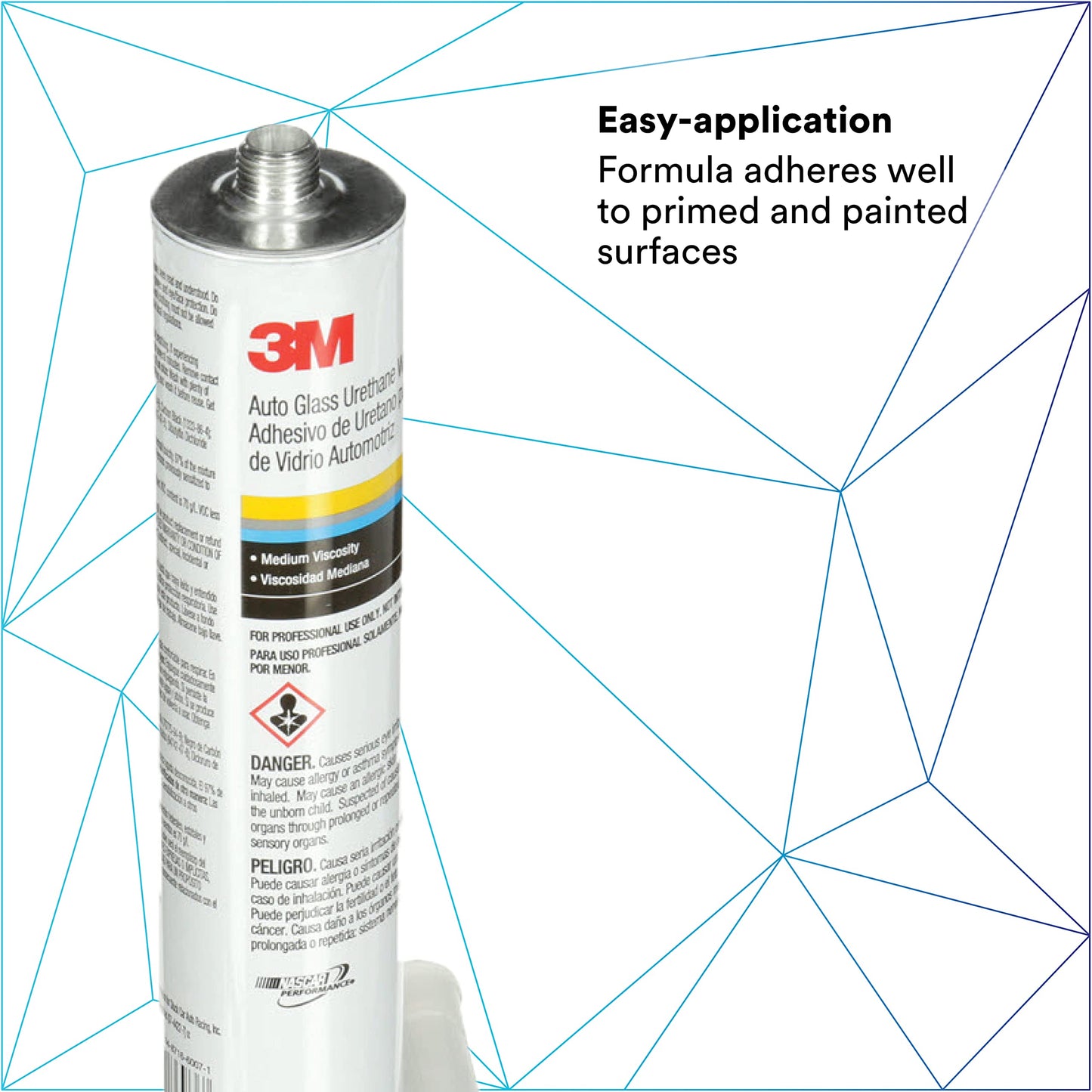 3M Auto Glass Urethane Windshield Adhesive, 08693, Medium Viscosity, High-Strength, Fast-Curing, 310 mL/10.5 fl oz Cartridge, White