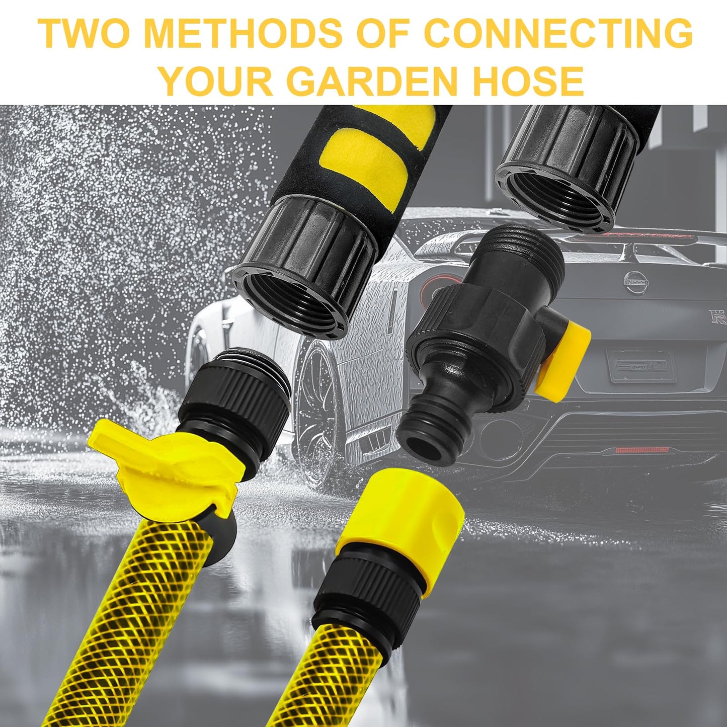 Car Wash Brush with 65'' Long Handle, Soft Bristle Car Washing Brush with Detachable Handle and Hose Attachment for RV, Boat, Car, House Siding, Floors