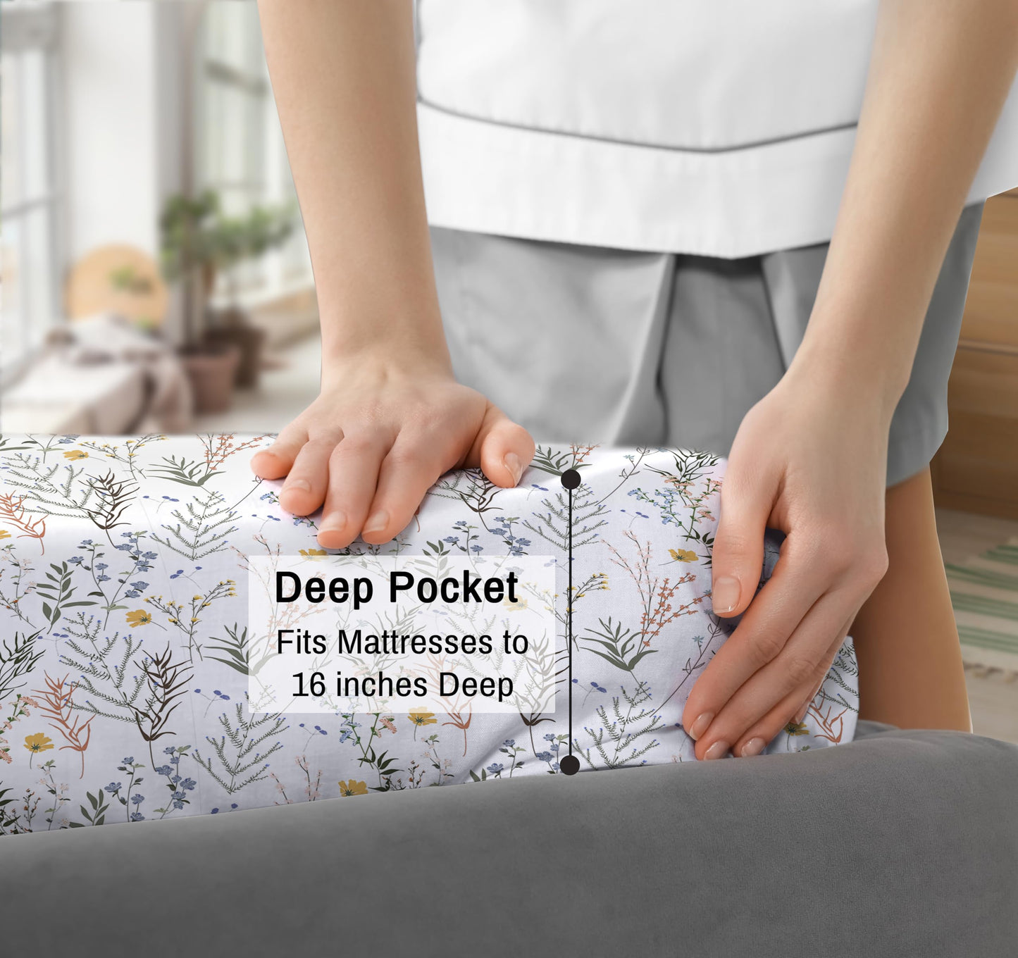 RUVANTI 100% Cotton Sheets – King Size Percale Bedding, Cooling & Breathable Floral Design, Durable with a Crisp, Soft & Comfortable Feel, 16" Deep Pocket, 4-Piece Set, Aroma