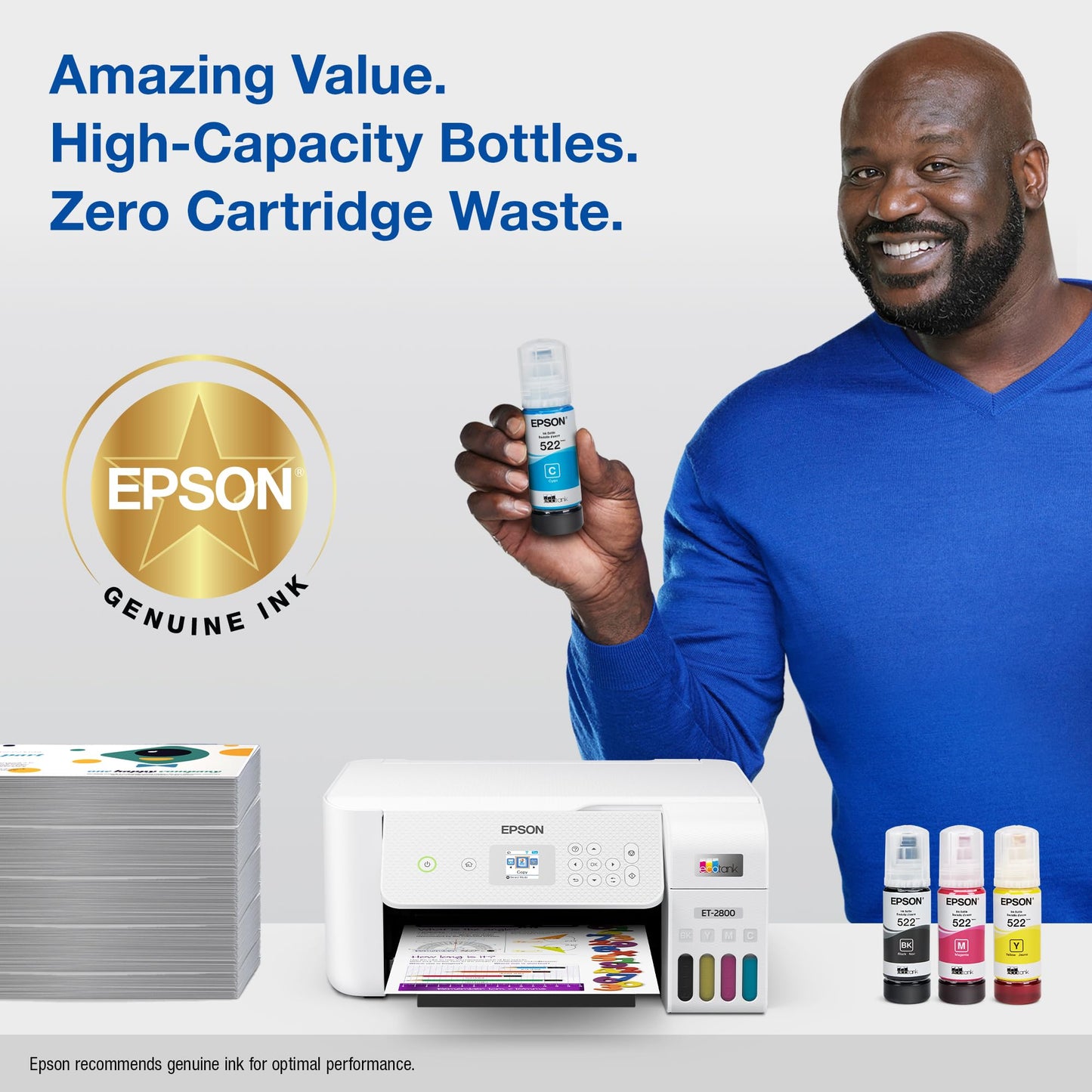 Epson 522 EcoTank Ink Ultra-high Capacity Bottle Cyan (T522220-S) Works with ET-2720, 2800, 2803, 2840, 4700, 4800, 4810