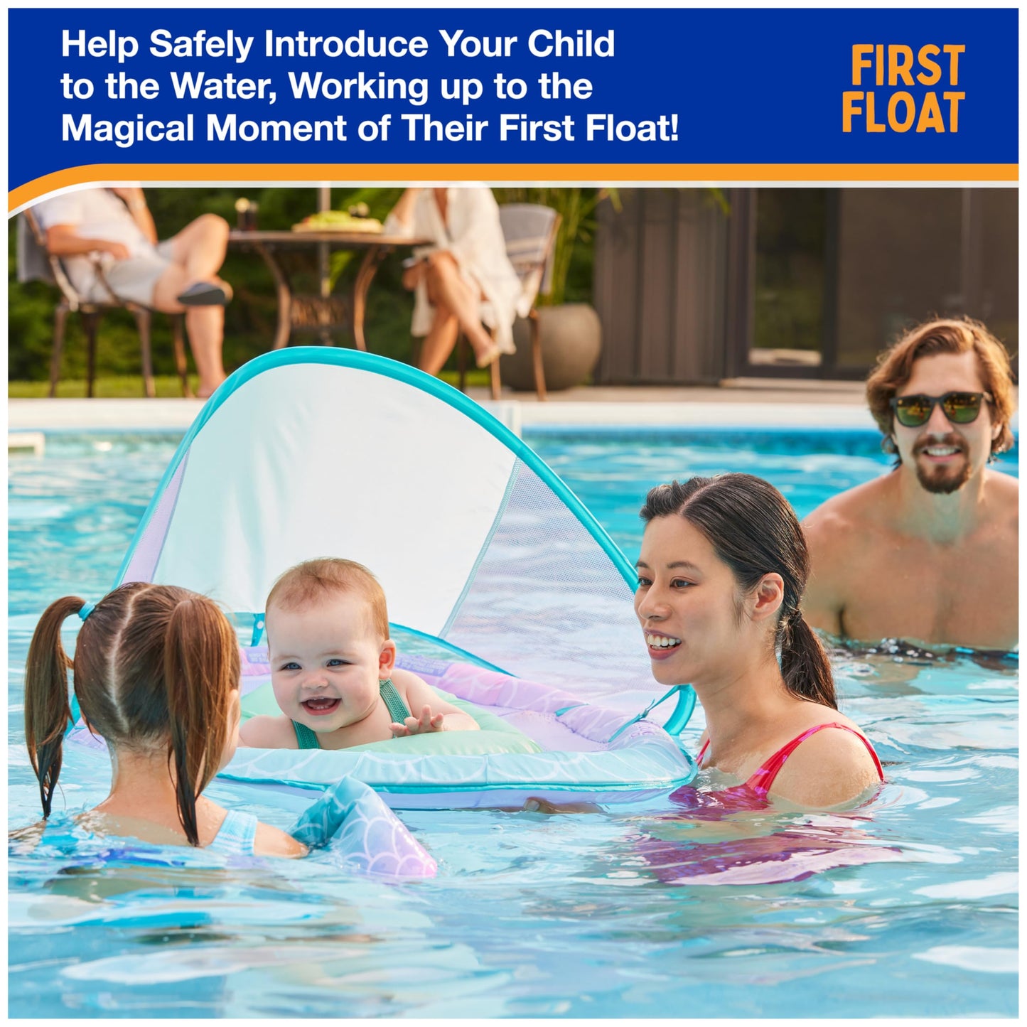 SwimWays Baby Spring Float, Baby Pool Float with Canopy, Swim Training PFD, Swimming Pool Accessories for Babies and Toddlers 9-24 Months, Mermaid