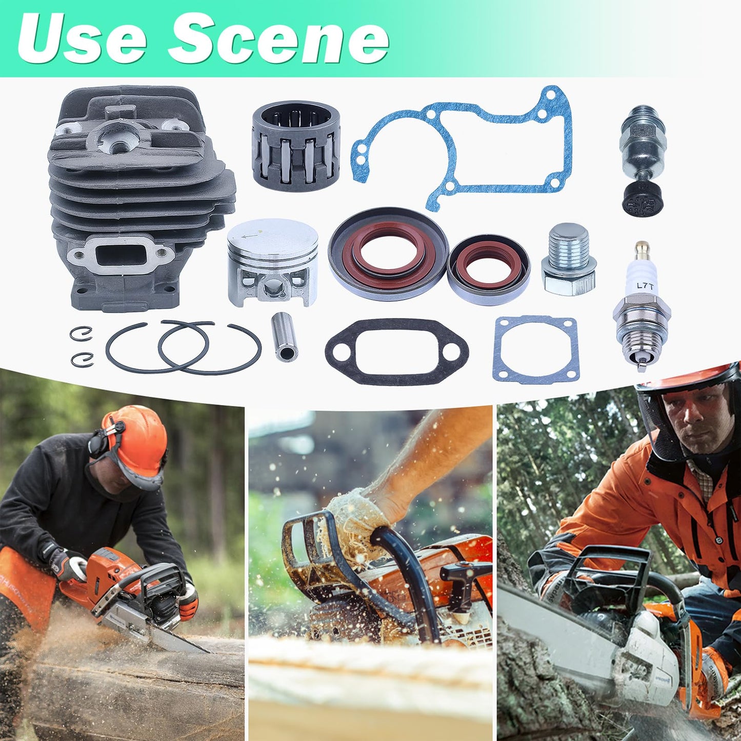 Adefol Cylinder Piston Kit for Stihl 026 MS260 Series Chainsaw, Nikasil 44.7mm Cylinder Kit + Piston + Gaskets + Oil Seals + Spark Plug + Decompression Valve Spare Parts Kit 16 in 1# 1121 020 1217