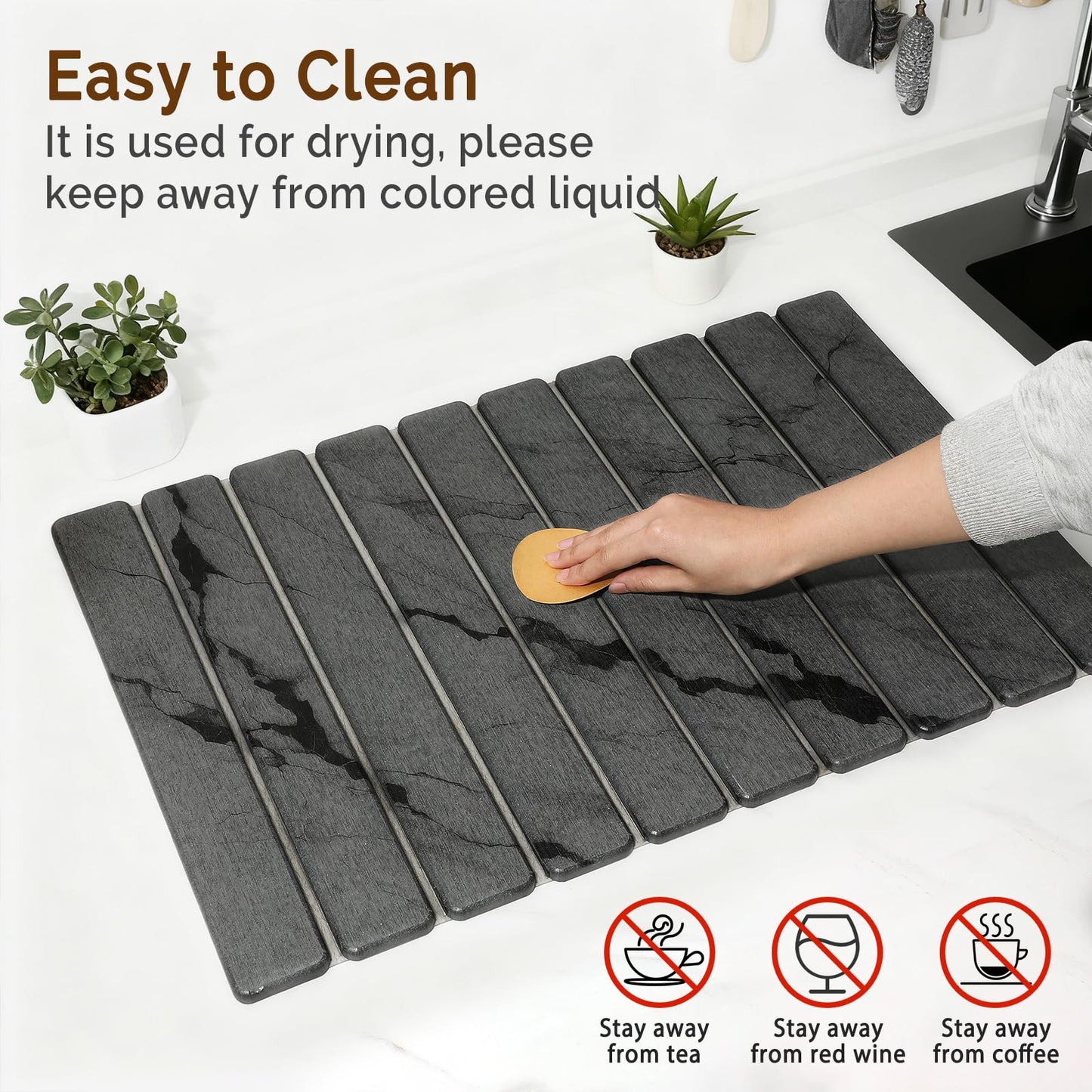 Large Stone Drying Mat for Kitchen Counter&Bathroom, Quick Dry Stone Dishes/Bathroom Mat, Foldable Drying Organizer Pad Suitable for Plate Rack Utensils, Apartment Essentials Decor