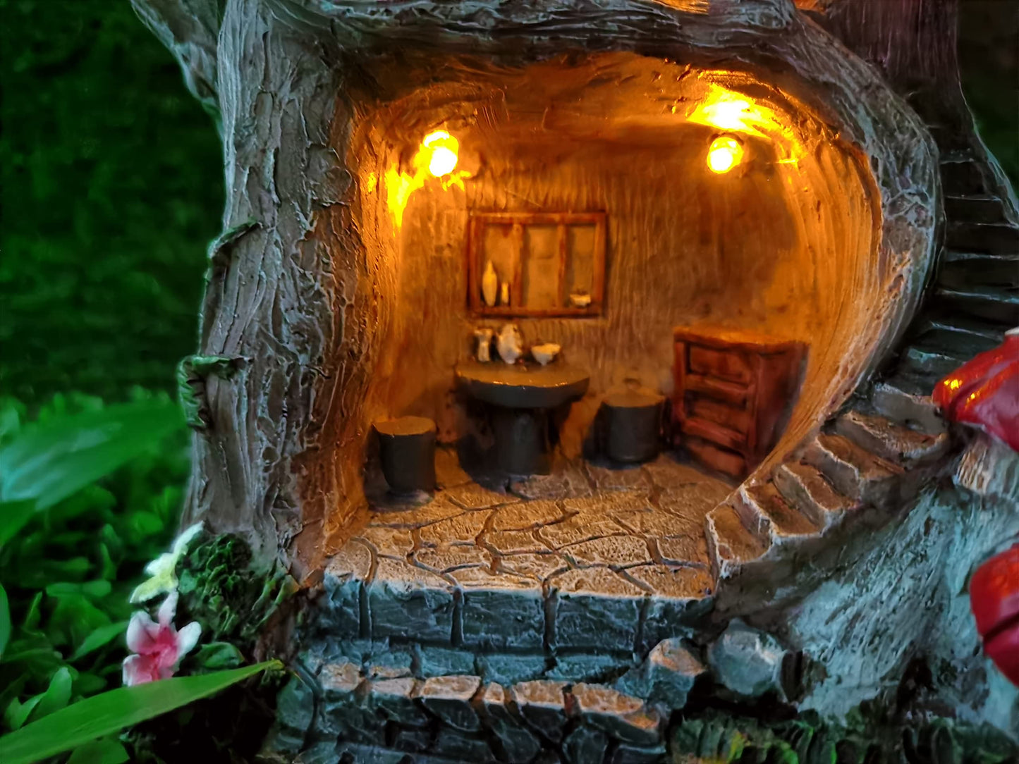 MARYTUMM Solar Light Fairy Tree House - Fun Natural Figurine Sculpture with Solar LED Lights for Indoor Outdoor Art Decorations, Patio Yard Lawn Ornaments Gift