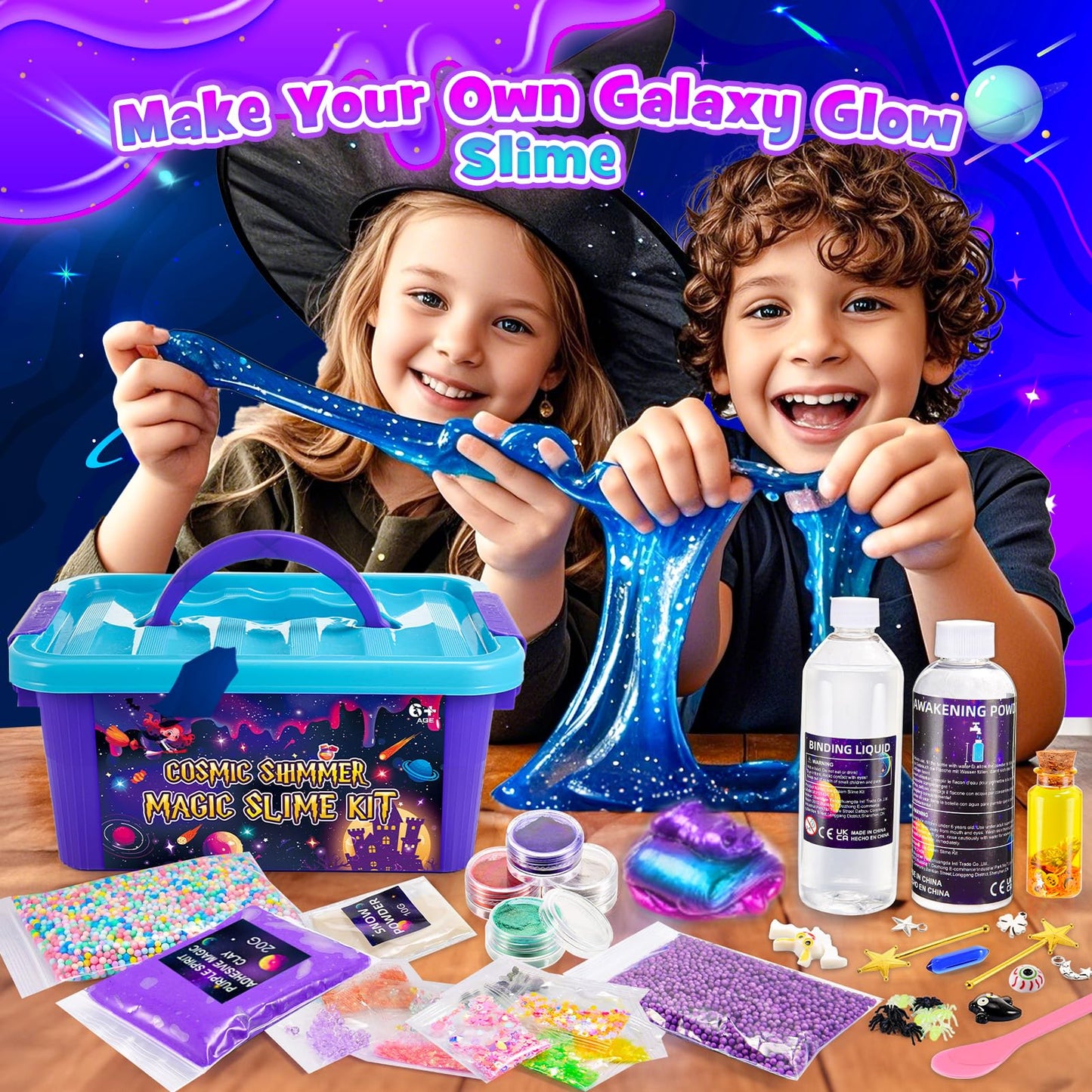 Slime Kit, decked Galaxy Slime Making Kit DIY Kit Slime Kit for Girls with Glitter Powder, Galaxy Stickers Craft Kits for Kids 6-12 Year Old Easter Birthday Gifts for Girls 6 7 8 9