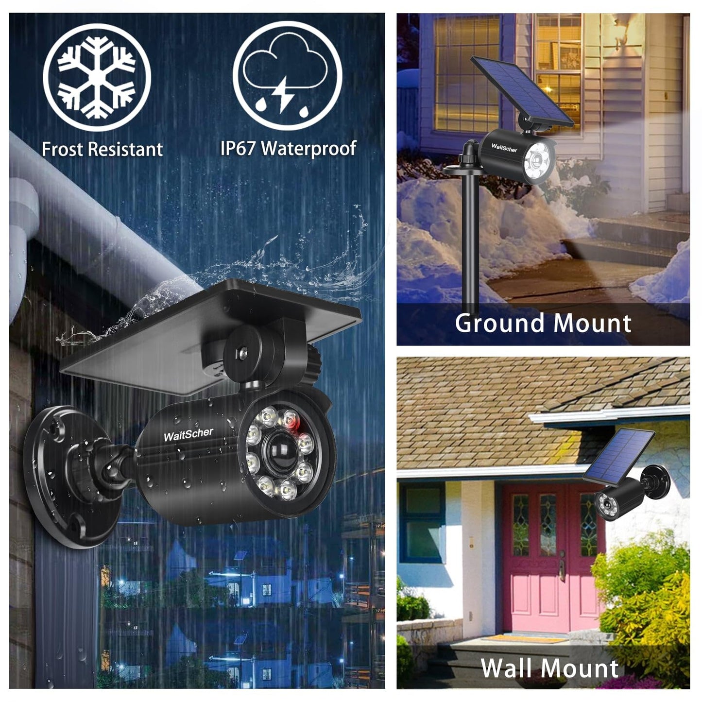 WaitScher Solar Lights Outdoor IP67 Waterproof Motion Sensor LED Security Flood Light 1600LM for Outside Garden Driveway Path Deck Landscape Yard(2pack)