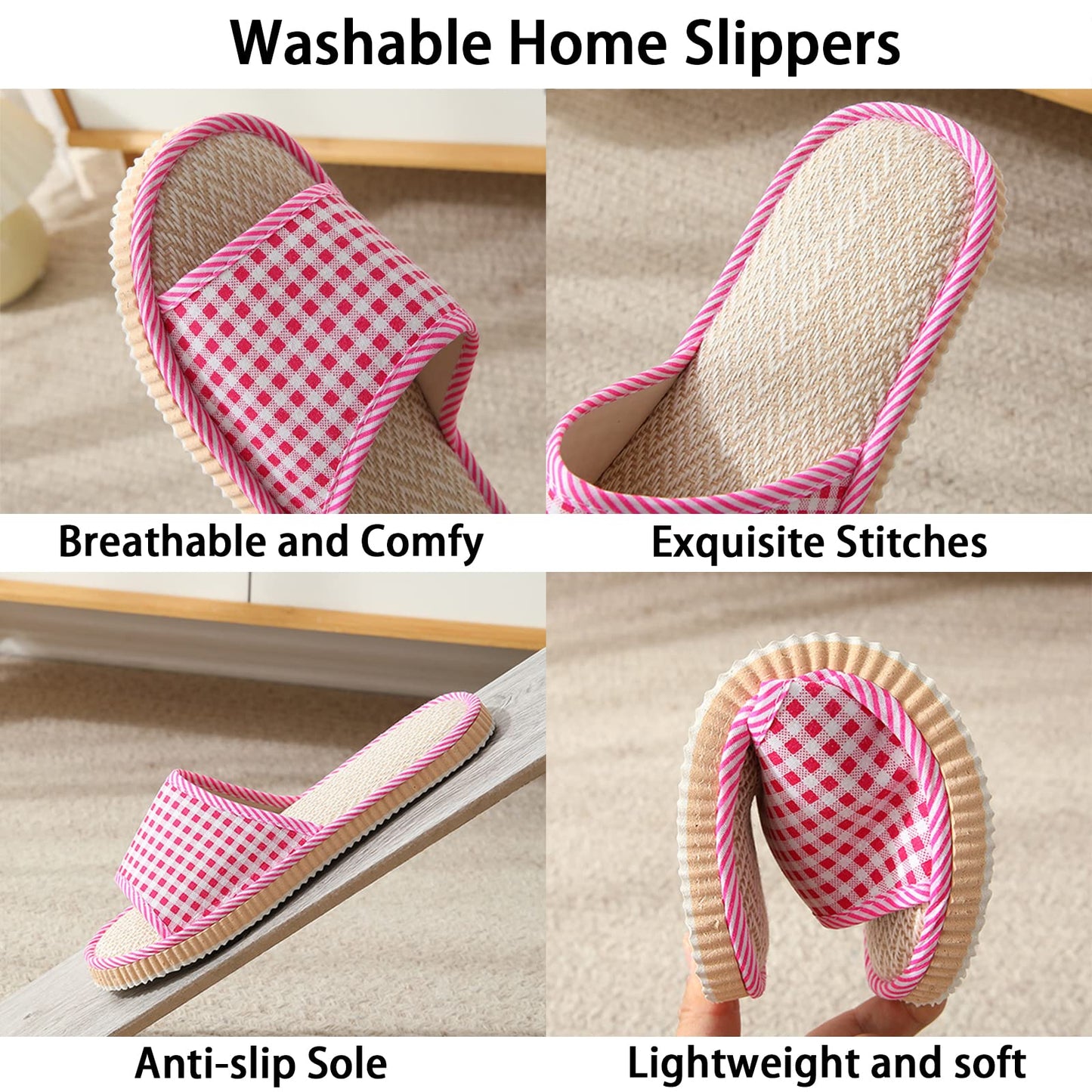 10 Pairs Washable House Slippers for Guests,Disposable Slippers for Guests,Breathable Open Toe Indoor Slipper,Spa Slipper for Guests,Home,Bedroom,Hotel,Travel,Unisex Universal Size(6 Large Size+4,