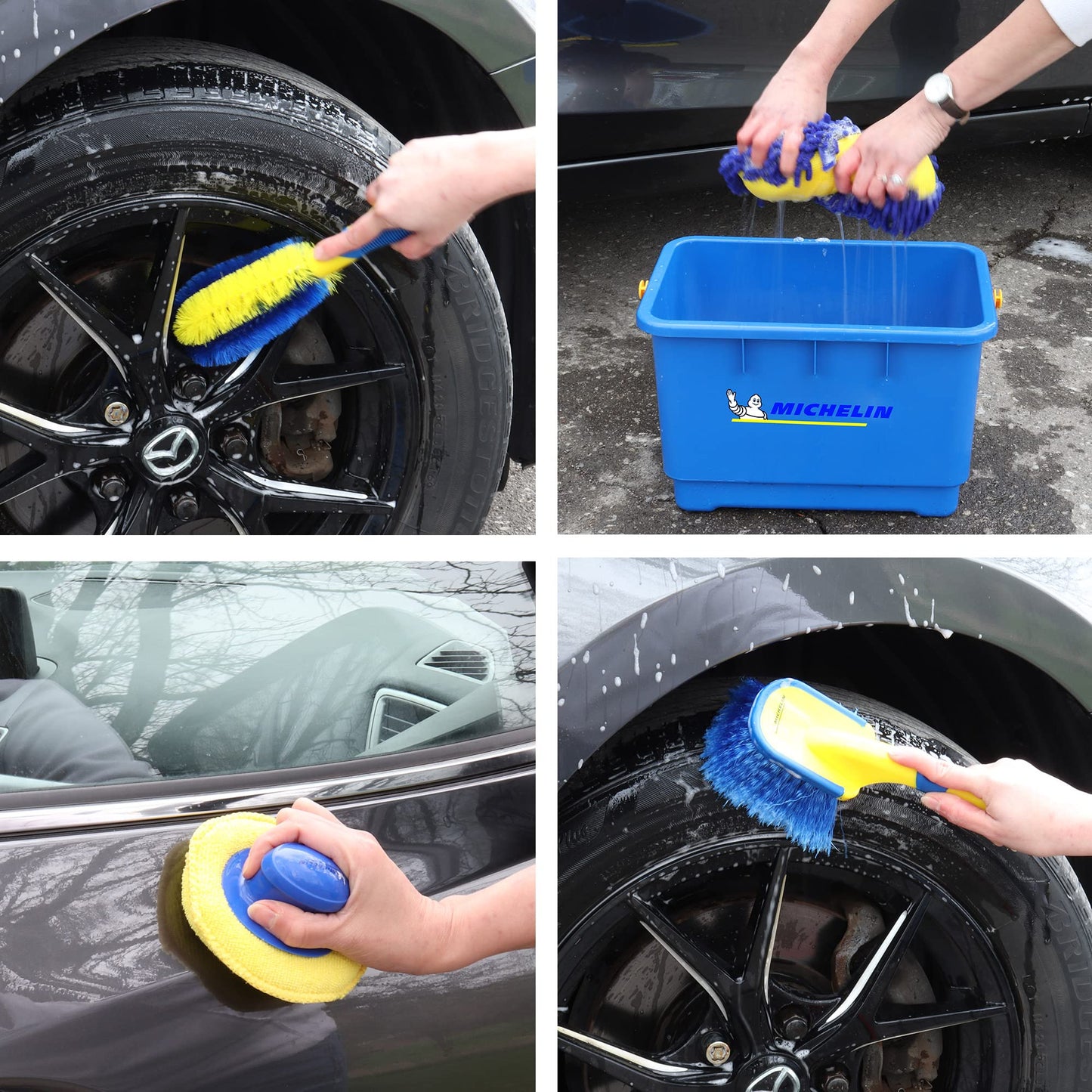 Koolatron Michelin Ultimate 11-Piece Car Wash Kit, 4.5 Gallon Bucket, Wheel Brushes, Microfibre Duster and Detailing Brush and Scrub Sponge, Applicator Pad Kit, Drying Towel, for Car, SUV, Truck