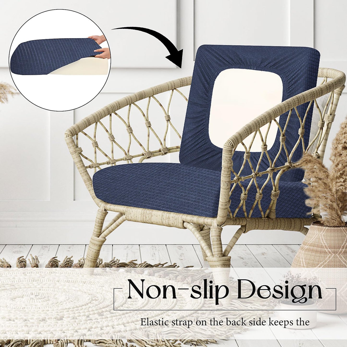 8 Pcs Stretch Patio Cushion Covers Waterproof Outdoor Cushion Covers Replacement,Outdoor Sofa Cover Patio Slipcovers,Indoor Washable Furniture Protector(Navy,Cover Only)