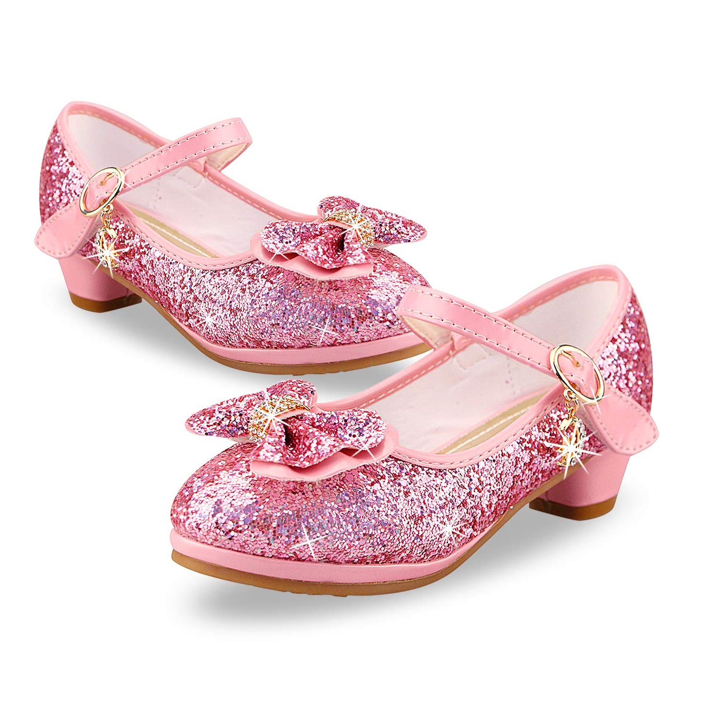 Girls Sequin Shoes Princess High Heel Shoes Kids Party Pumps Size 10 Toddler,Pink