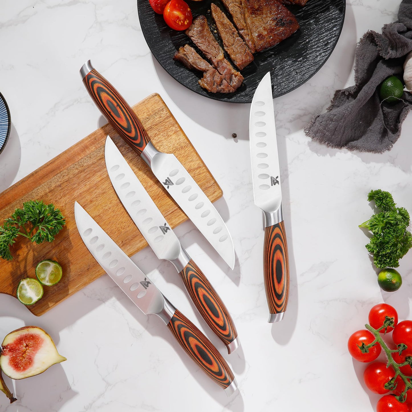 MSY BIGSUNNY Steak Knife Set, 4-Piece, German Steel 5-Inch Blade, Ergonomic Handle Steakhouse Knife Set