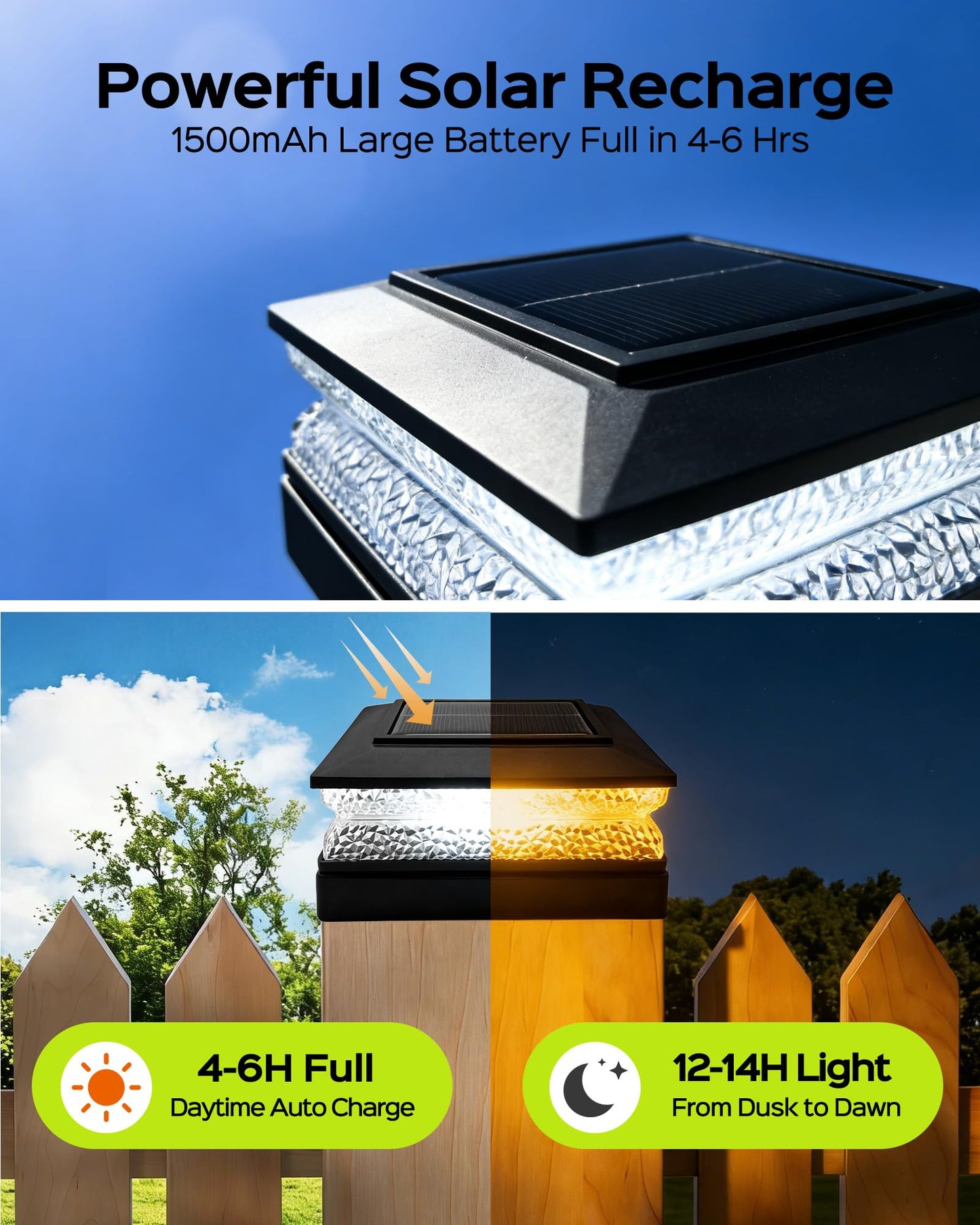 FIONSUN Solar Flame Post Lights Outdoor, Solar Powered Fence Post Cap Lights, High Brightness Flickering Flame SMD LED Lighting Decor for Garden Deck Patio, 4x4, 5x5 (8 Pack)