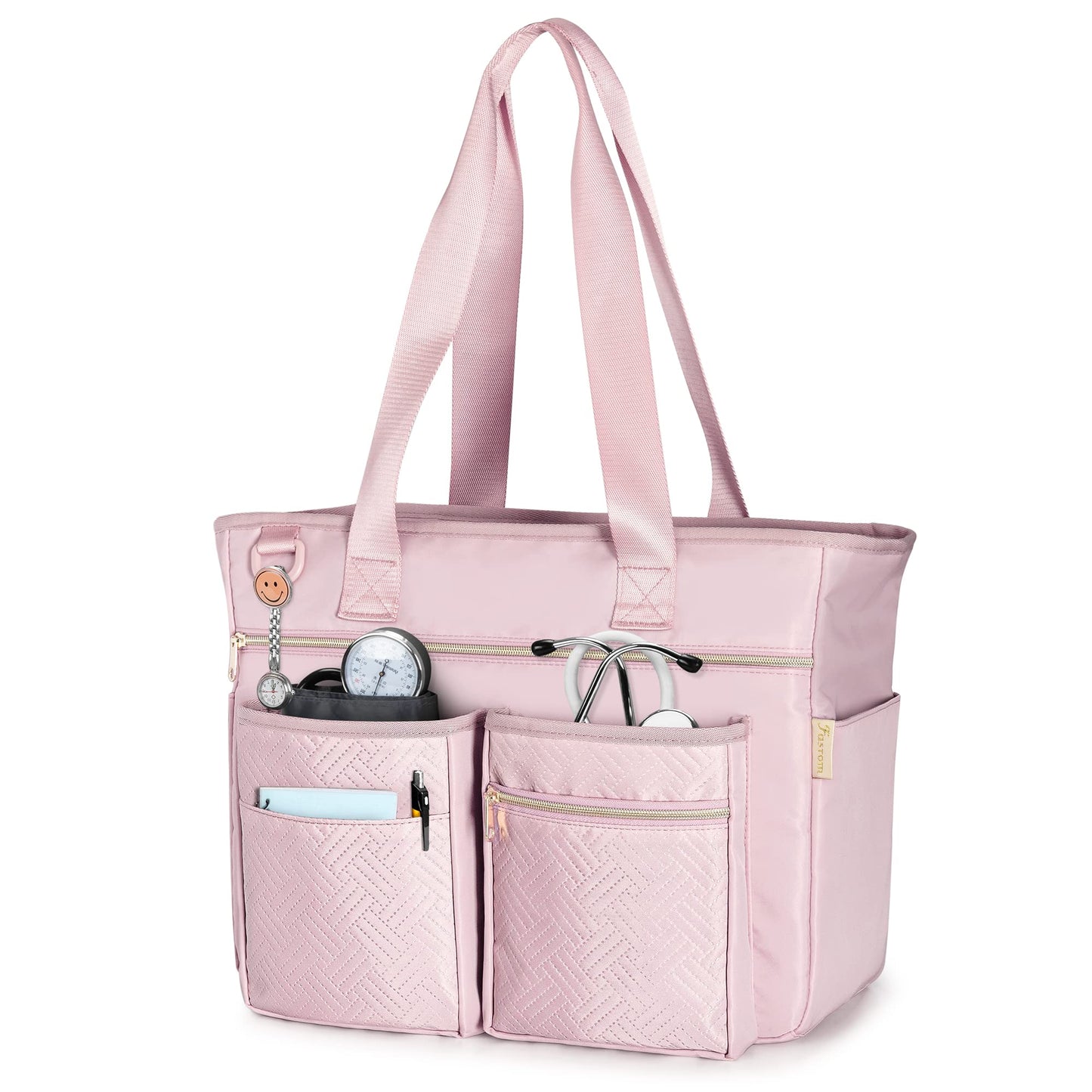 Fasrom Nurse Tote Bag for Work Nurses with Laptop Sleeve, Home Health Clinical Bag for Nursing Students and Medical Assistant, Pink (Patent Design)