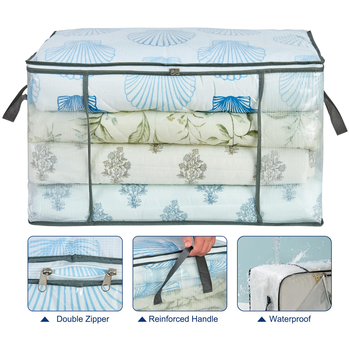 MKOKYD 80L Clear Large Storage Bag, Clothes Storage Containers for Organizing Closet, Bedroom, Underbed, Comforters, Clothing, Blankets, Pillow, Foldable Organizer with Sturdy Handle and Zippers (8)