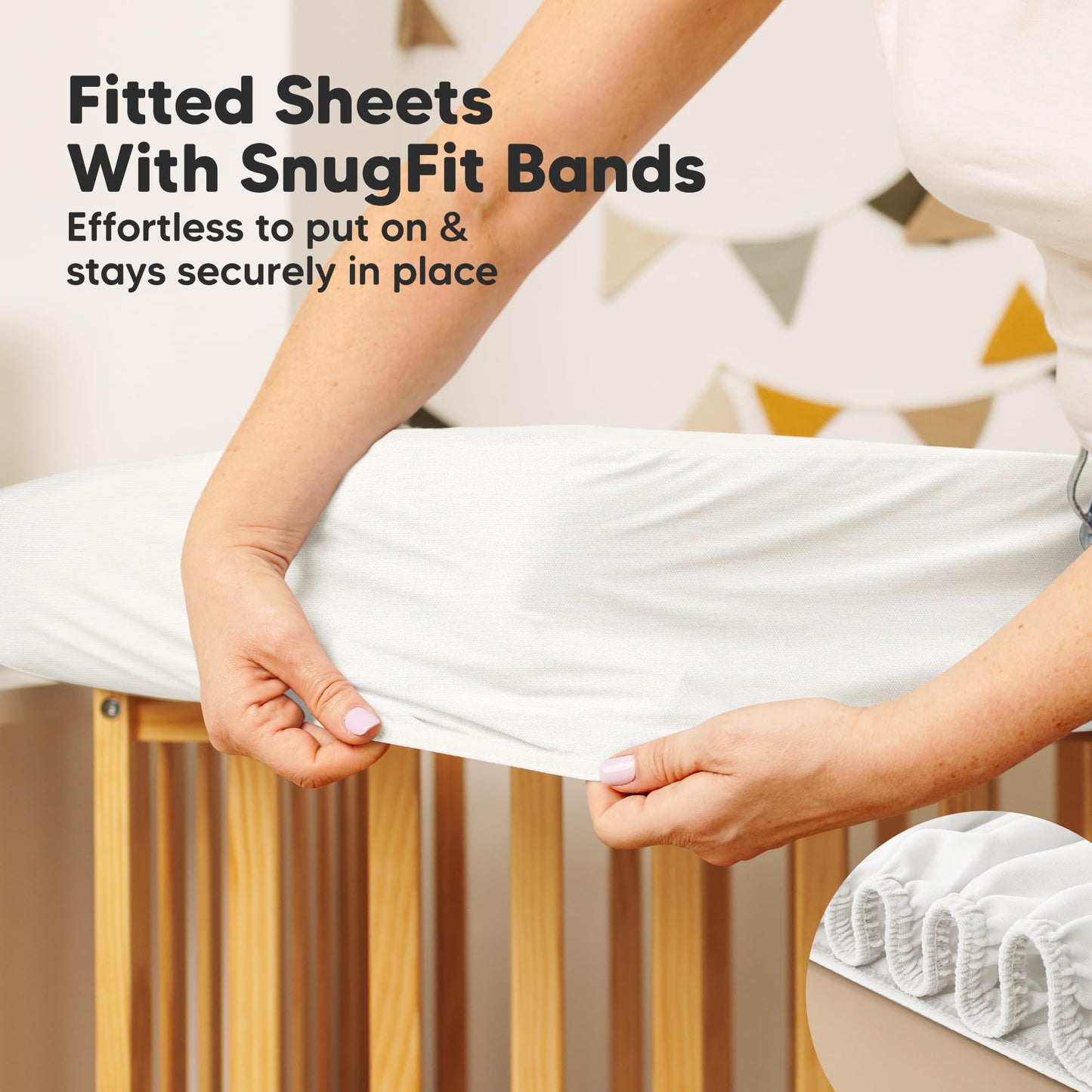 Waterproof Crib Mattress Protector Cover Fitted - 2-Pack Quiet Baby Mattress Topper Crib Sheets, 52" x 28" Soft Quilted Cotton Baby Sheet, Easy Fit, Durable Toddler Liner (Soft White)