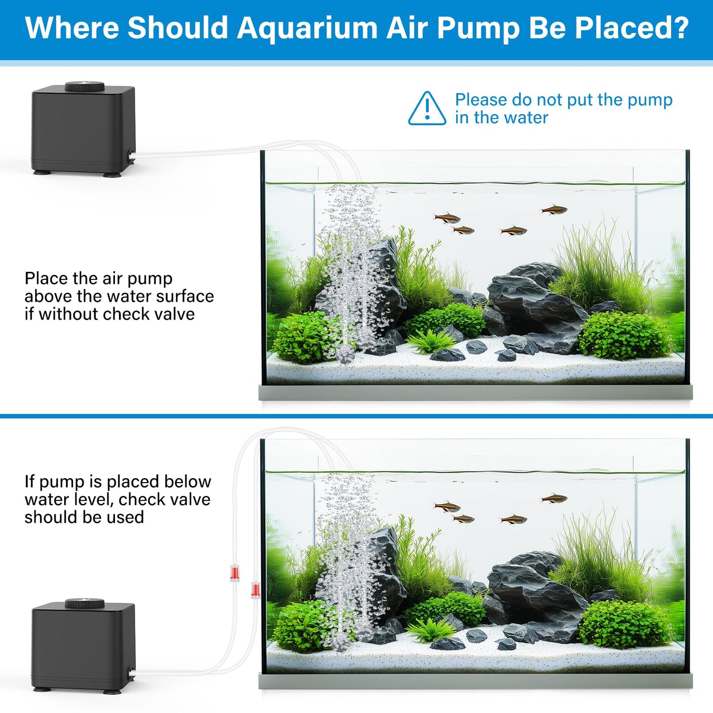 hygger Aquarium Air Pump, Quiet Adjustable Fish Tank Air Pump, 4W/7W/11W Powerful Oxygen Aerator Dual Stainless Steel Outlets with Air Stone Bubbler for Small Medium Large Fish Tank, Hydroponic, 4W