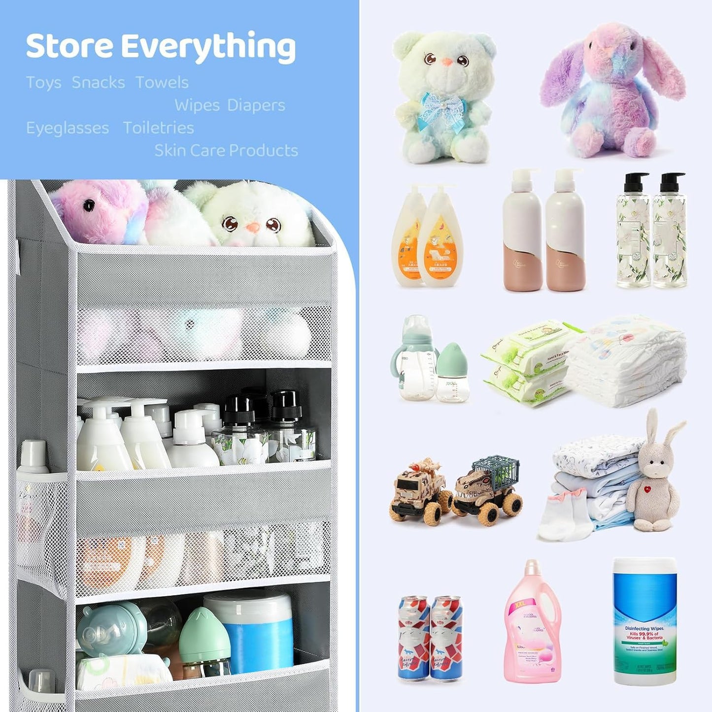 Yecaye 4 Shelf Bathroom Organizers and Storage, 35.2lbs Load Closet Door Organizer Hanging, Swing-proof Hanging Over the Door Organizer for Nursery Newborn Baby Essential (2 Pack)