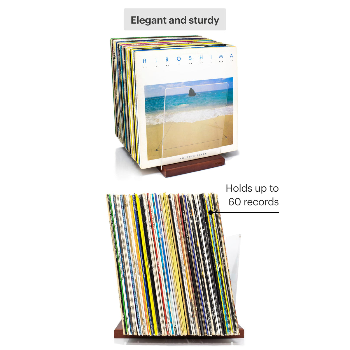 MÖNKE Premium Vinyl Record Storage - a Mid-Century Style Record Holder for Albums, 60-70 LP Capacity - Complements Any Record Player (Brown)