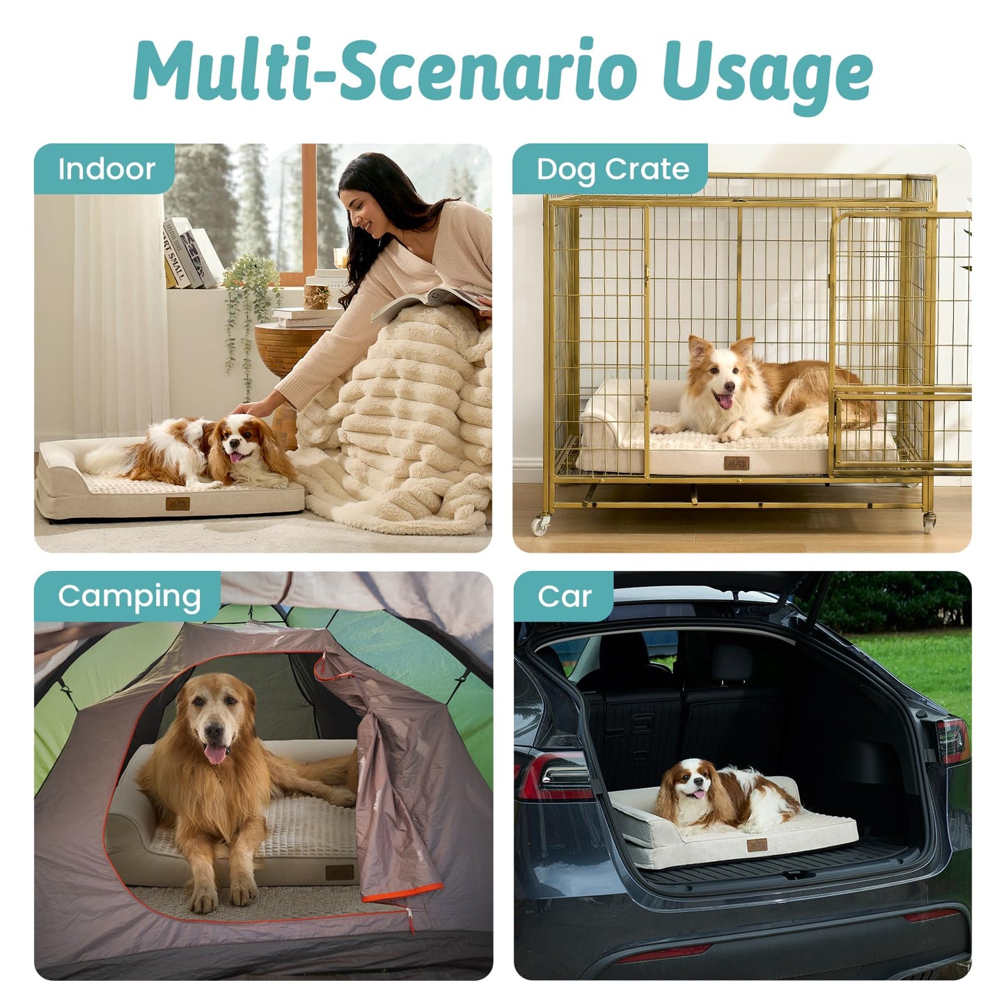 COZY KISS Orthopedic Dog Bed for Large Size Dog, XL Dogs Crate Bed, L Shaped Foam Anti-Slip Bottom Pet Cat Sofa with Washable Removable Cover, Suitable for Pet Up to 100 lbs, 44x32x7 inch, Beige