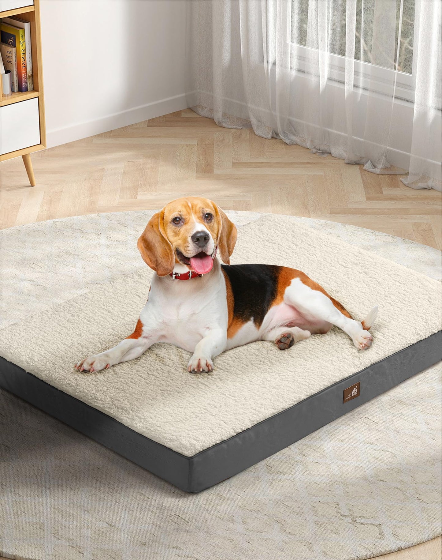UPVILLA Waterproof Dog Bed Large-Orthopedic Support & Egg Crate Foam Dogs Mat, Soft & Cozy Dog Crate Pad with Non-Slip Bottom and Machine Washable Cover, Large Pet Mat Beige