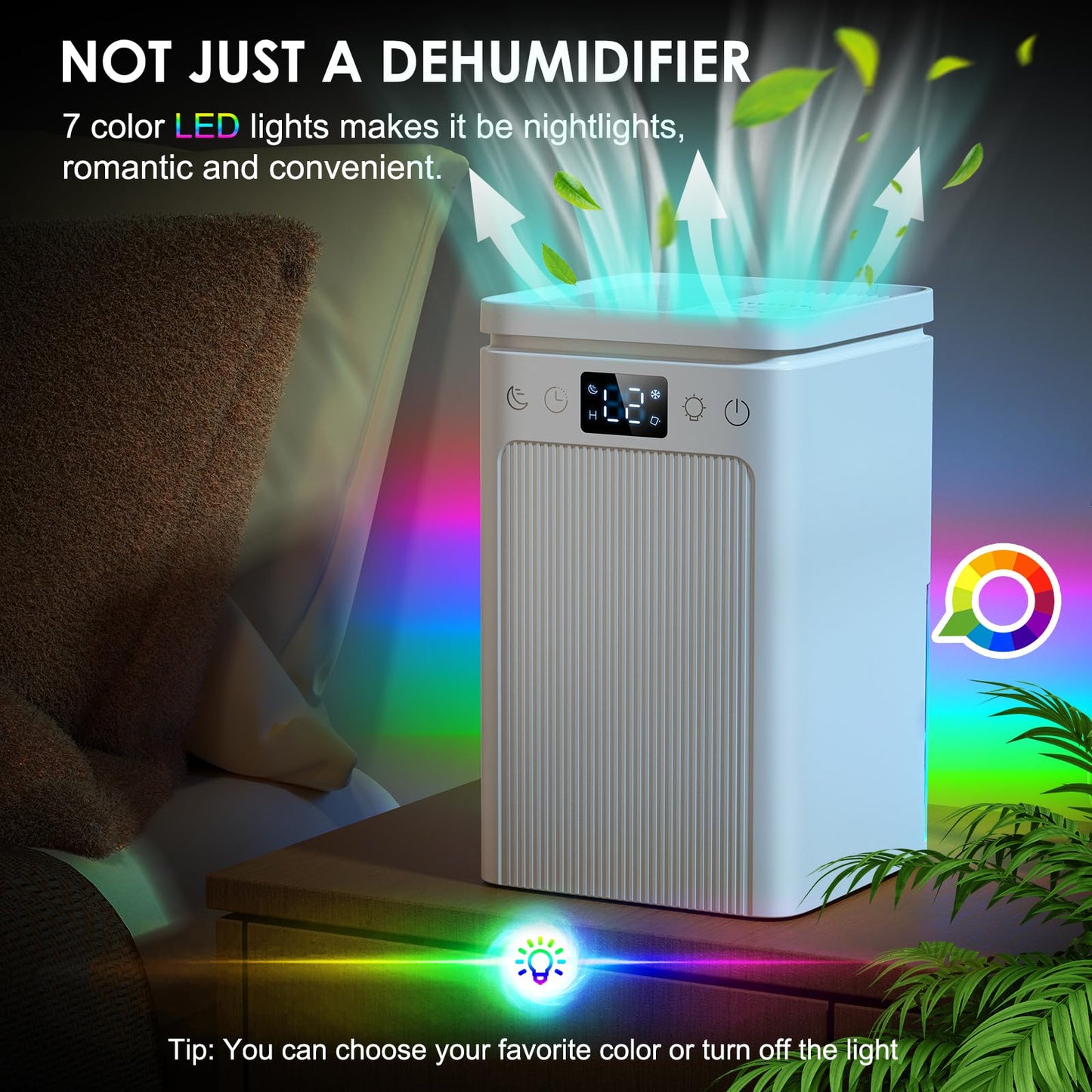 Dehumidifier for Home, 75 OZ Water Tank, Quiet Dehumidifiers for Home with Auto Shut Off, Auto Defrost, Timer, Sleep Mode, 7 Color Light Dehumidifier for Basement, Bedroom, Bathroom - White