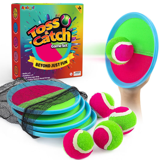 Ayeboovi Kids Toys Toss and Catch Ball Set Outdoor Games Toys for 3 4 5 6+ Year Old Boys Girls Toss and Catch Game Set with 4 Paddles and 4 Balls[Upgraded Version]