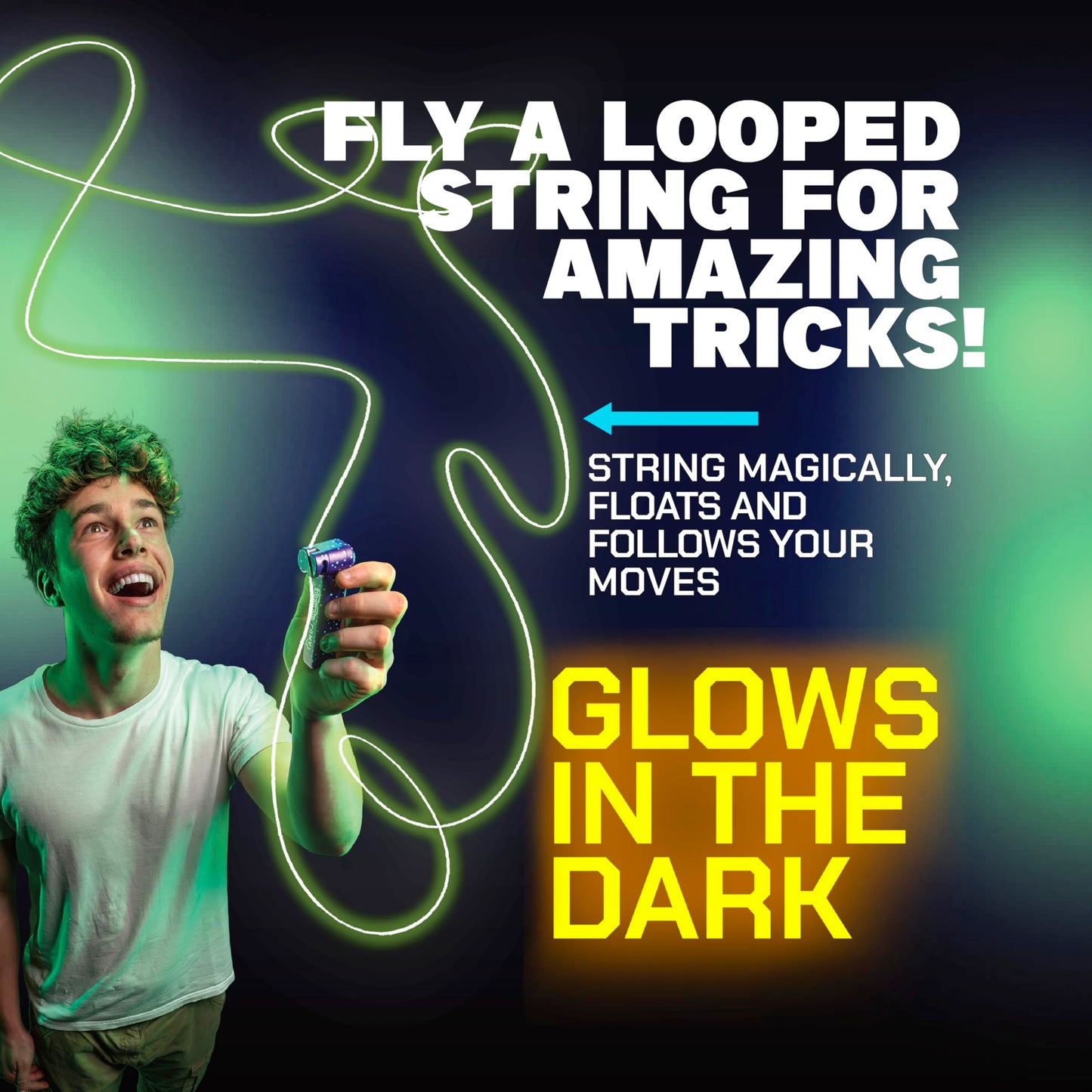 ZipString Luma - The Patented Glow-in-The-Dark Toy That Flies a Loop of String, Creates Endless Shapes and Tricks. Built-in LED for Glowing Fun. Perfect STEM Gift for Kids & Adults. Wonderment Awaits