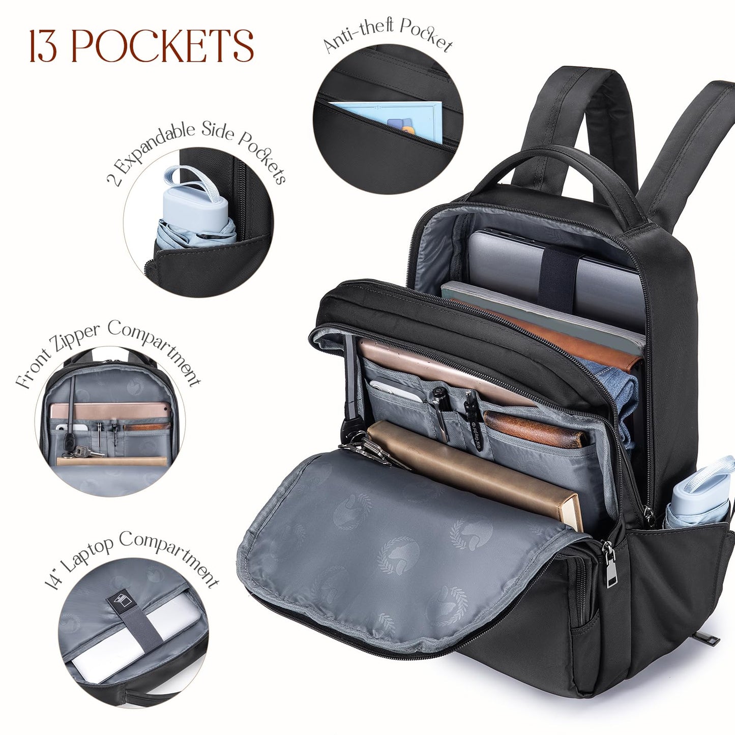 BAGZY 40x30x15cm Personal Item Carry On Backpack, Flight Approved Underseat Laptop Bag for 14 inch Notebook, Travel Cabin Luggage Daypack Black