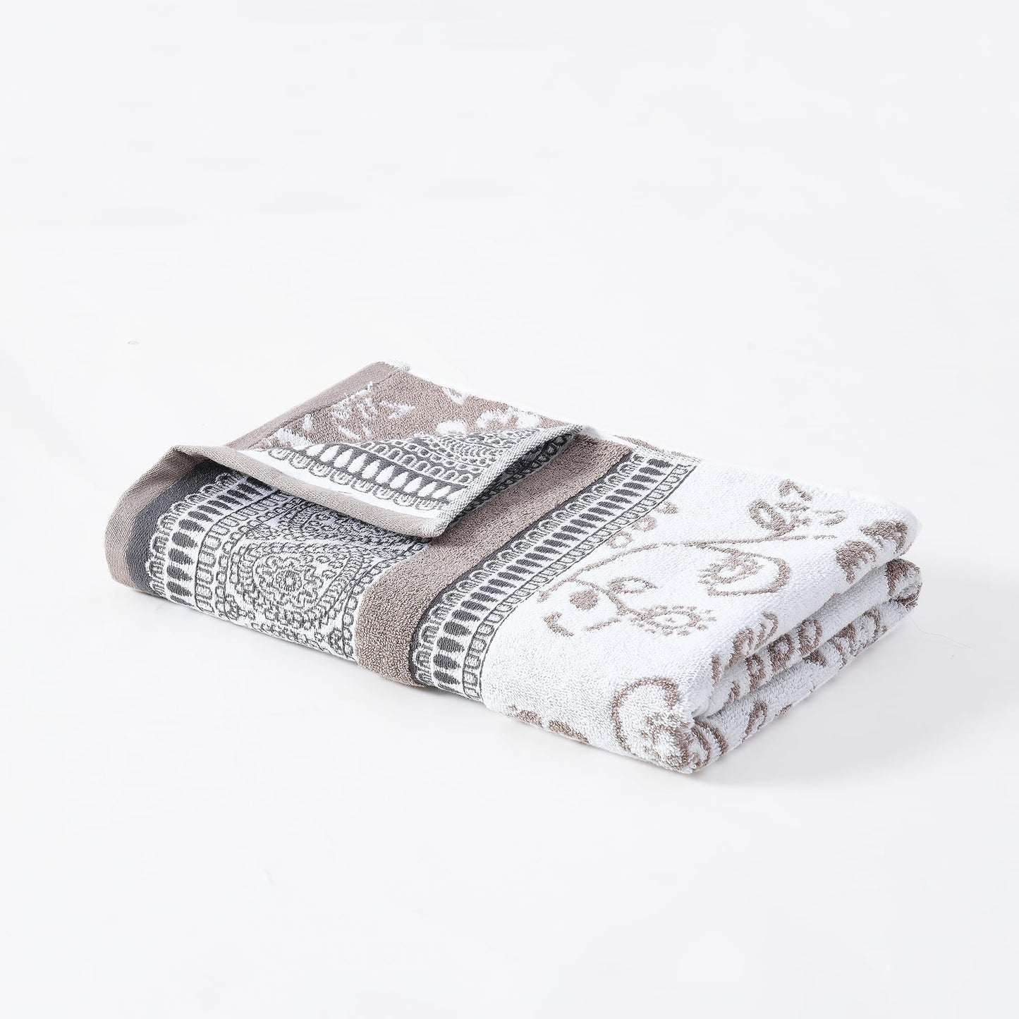 Modern Threads 6 Piece Set, 2 Bath Towels, 2 Hand Towels, 2 Washcloths Yarn Dyed Jacquard/Solid Towel Set Ophelia Fawn