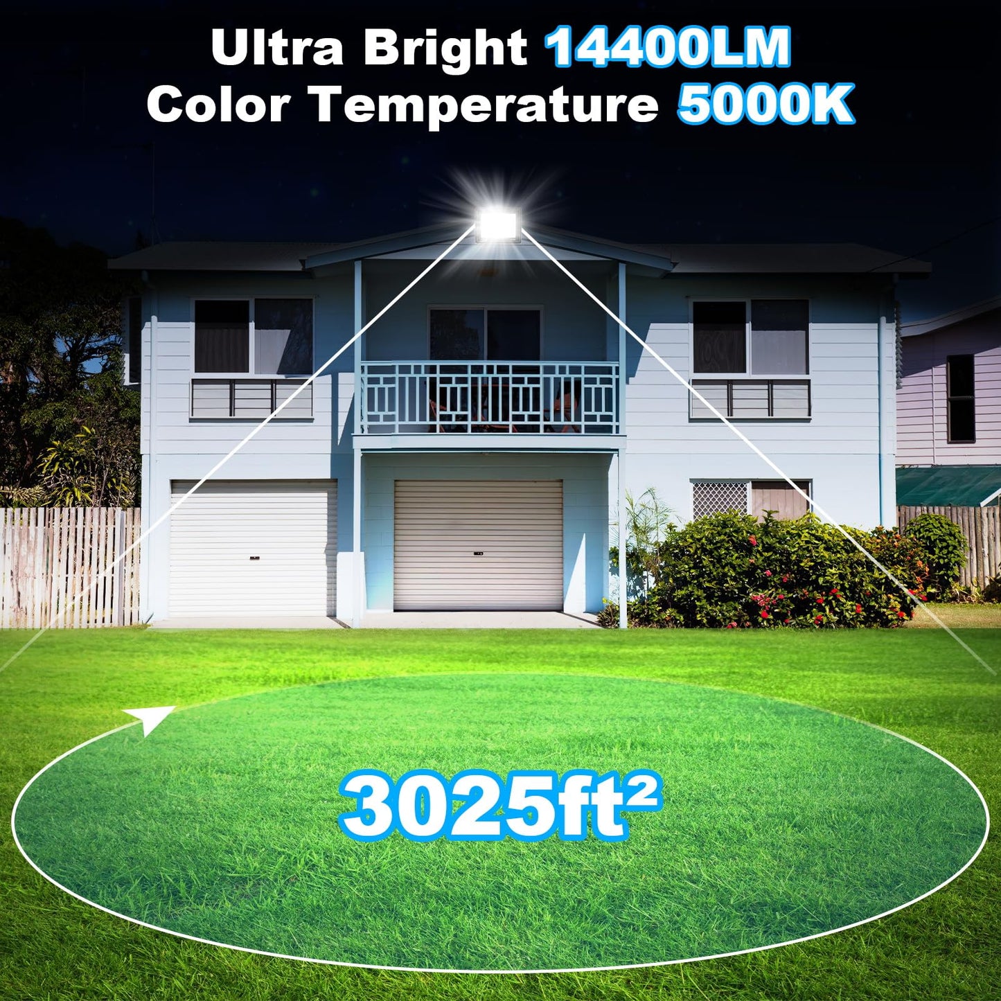 QENLAI - 120W LED Flood Light with Plug, 14400Lm Super Bright Security Lights with 6.5ft Cord, Daylight White IP66 Waterproof Outdoor, Work Spotlight for