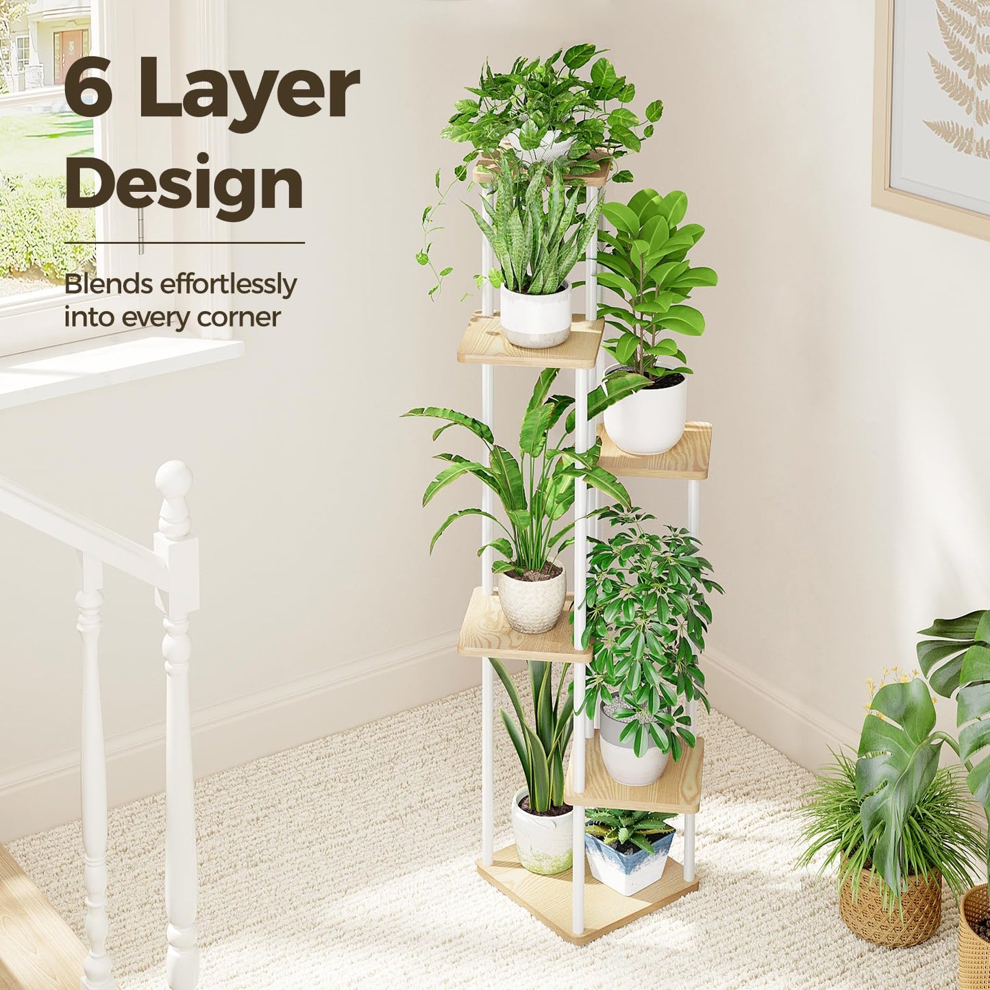 Bamworld Small Plant Stand Indoor 6 Tier Metal Plant Shelf Corner Plant Stand for Multiple Plants Indoor Tall Plant Shelf for Patio Garden Balcony Living Room Bedroom