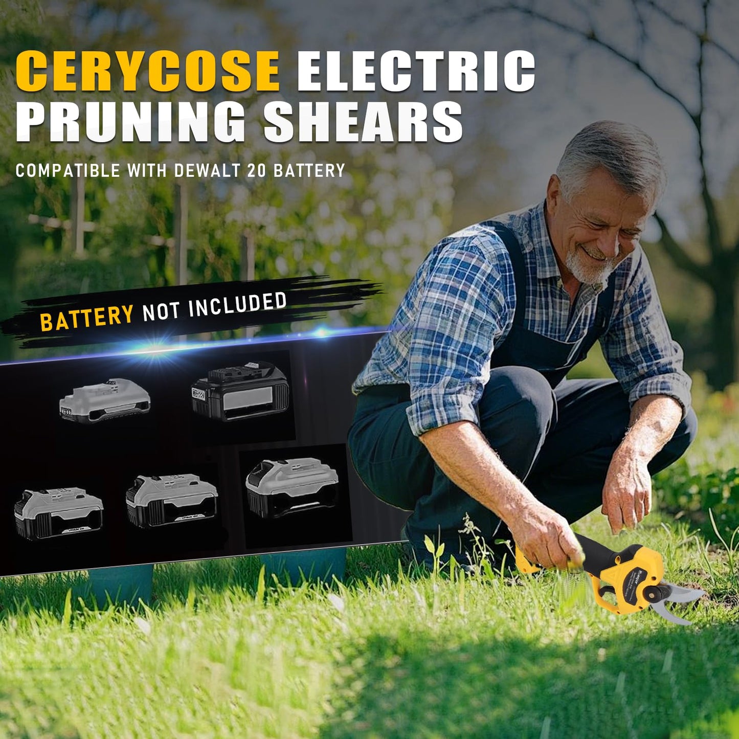 Rueqior Cordless Pruning Shears Compatible with Dewalt 20V Battery, Brushless Cordless Branch Cutter Pruner with 1.5-2-Inch inch Cut Capacity for Tree Trimming, Shrubs, Gardening (Tool Only)