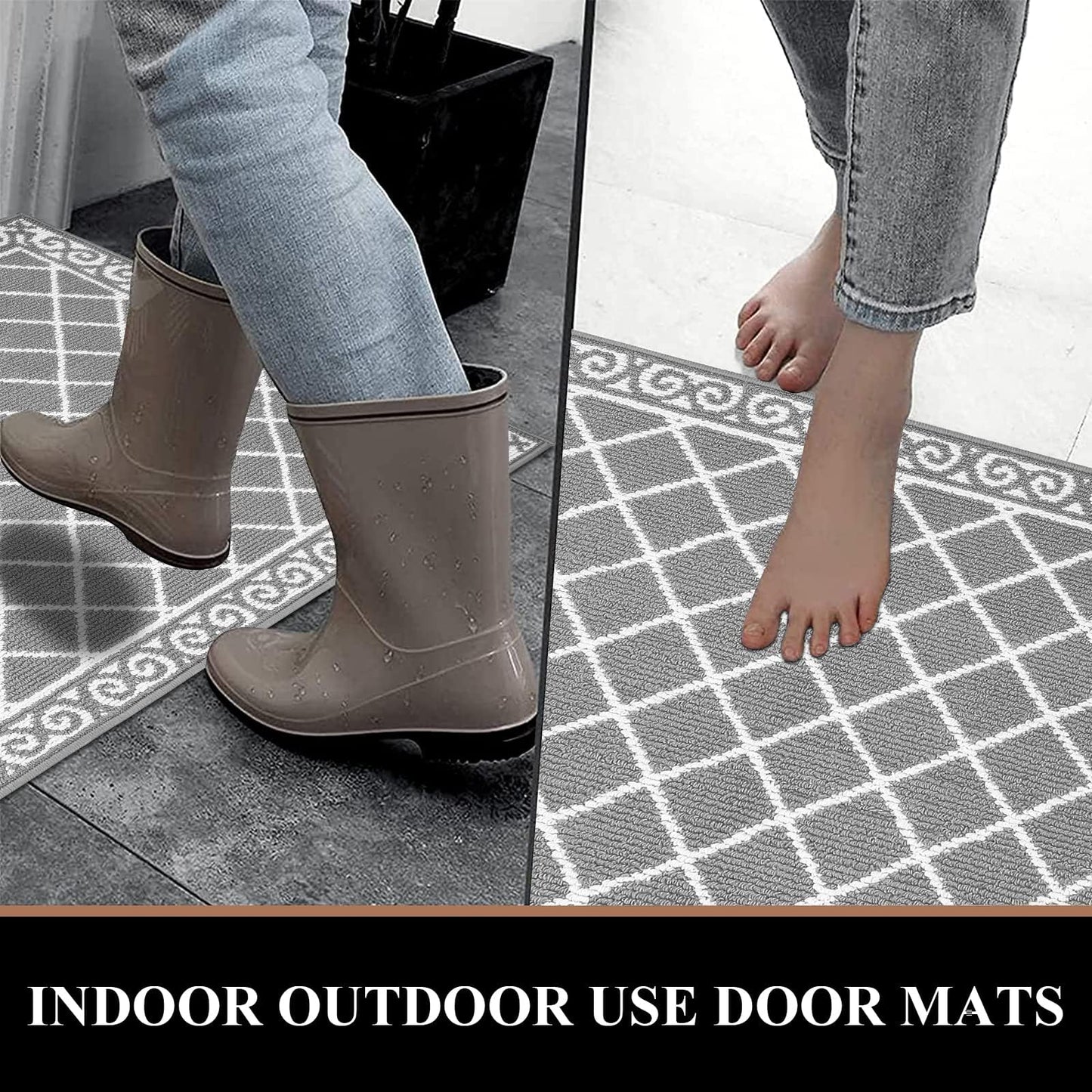 HEBE Non Slip Door Mat Indoor, 32" x 48" Heavy Duty Entrance Rug for Front Door, Washable Absorbent Floor Mat for Entryway Garage Patio, Grey