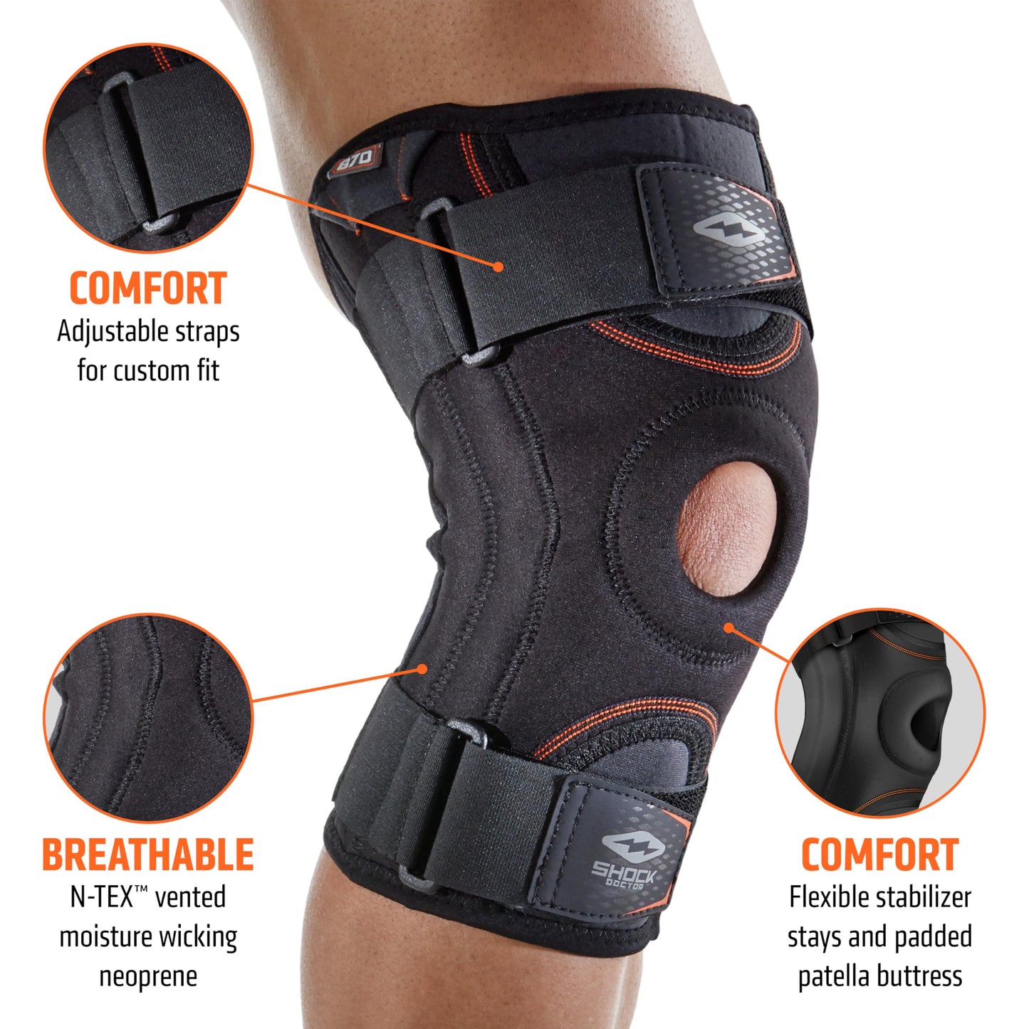 Shock Doctor Knee Stabilizer with Flexible Support Stays, Black, XX-Large