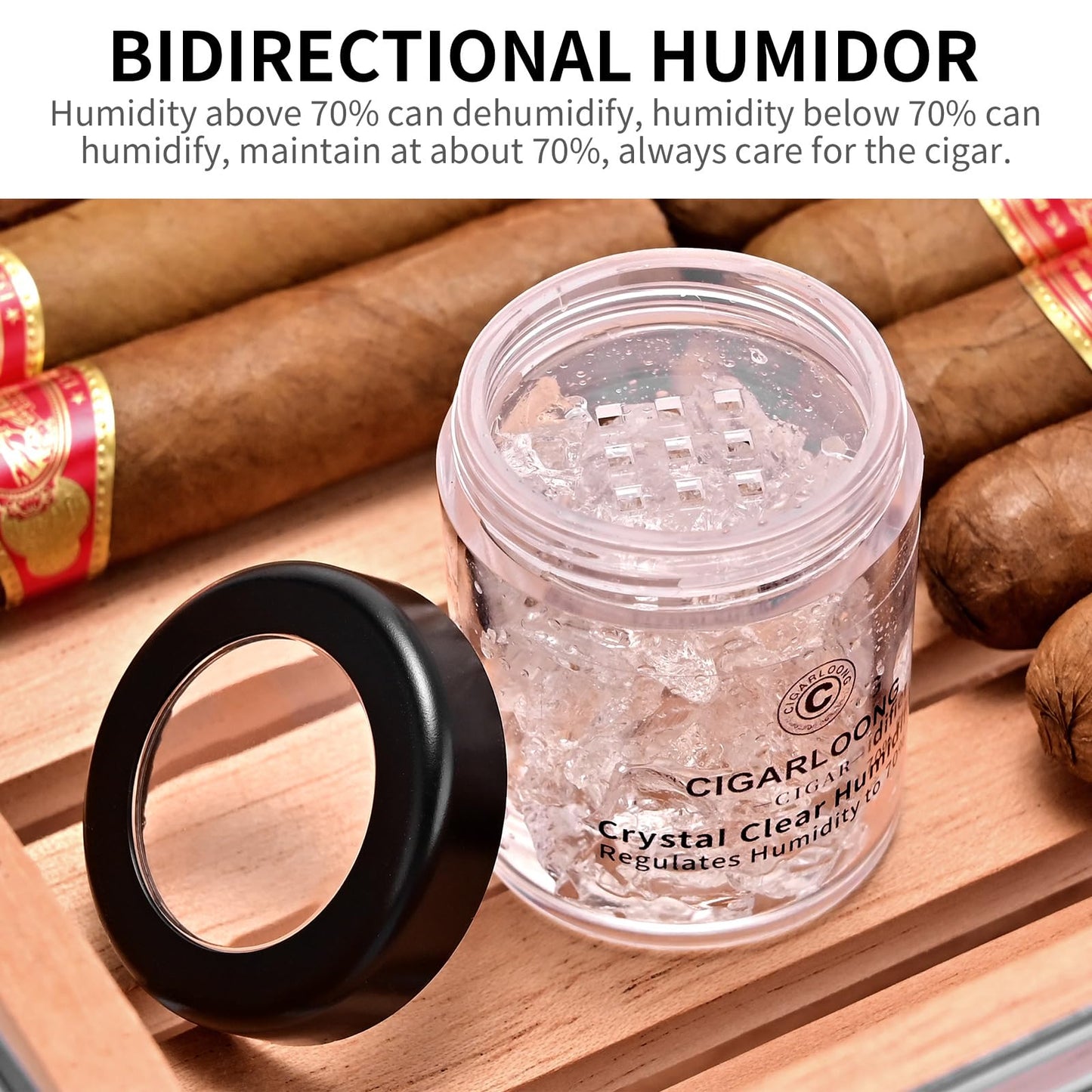 CIGARLOONG Cigar Humidor Large Accommodate 80-100 Cigars,Built-in Cedar Wood Shelf with High Precision Hygrometer and HumidifierTransparent Acrylic Cigar Storage Box (L)