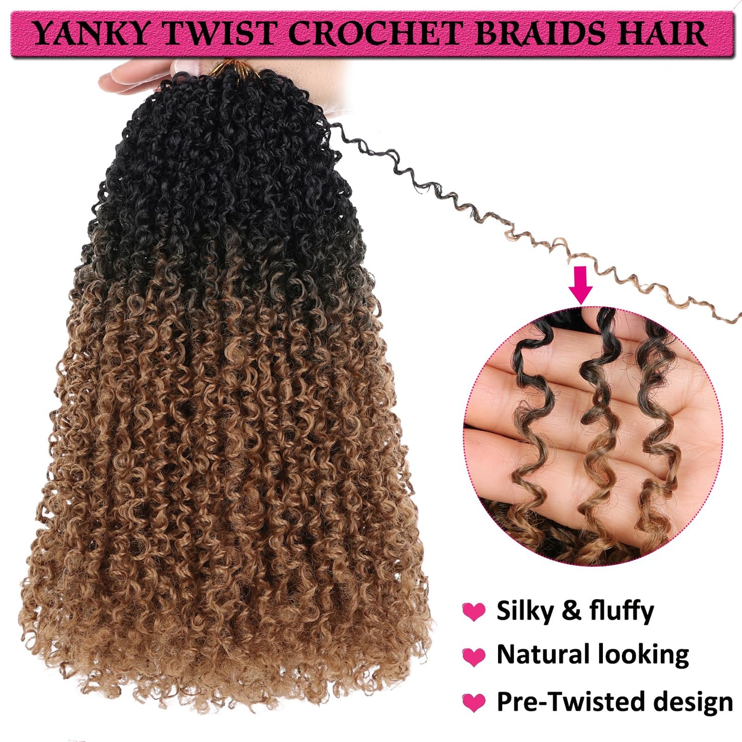 Unionbeauty 12 Inch Pre-twisted Yanky Twist Crochet Hair 8 Bundles Pre-looped Mini Spring Twists Hair Senegalese Twist Crochet Braids Hair with Bouncy Synthetic Marlybob Crochet Hair Extensions 1B/27#