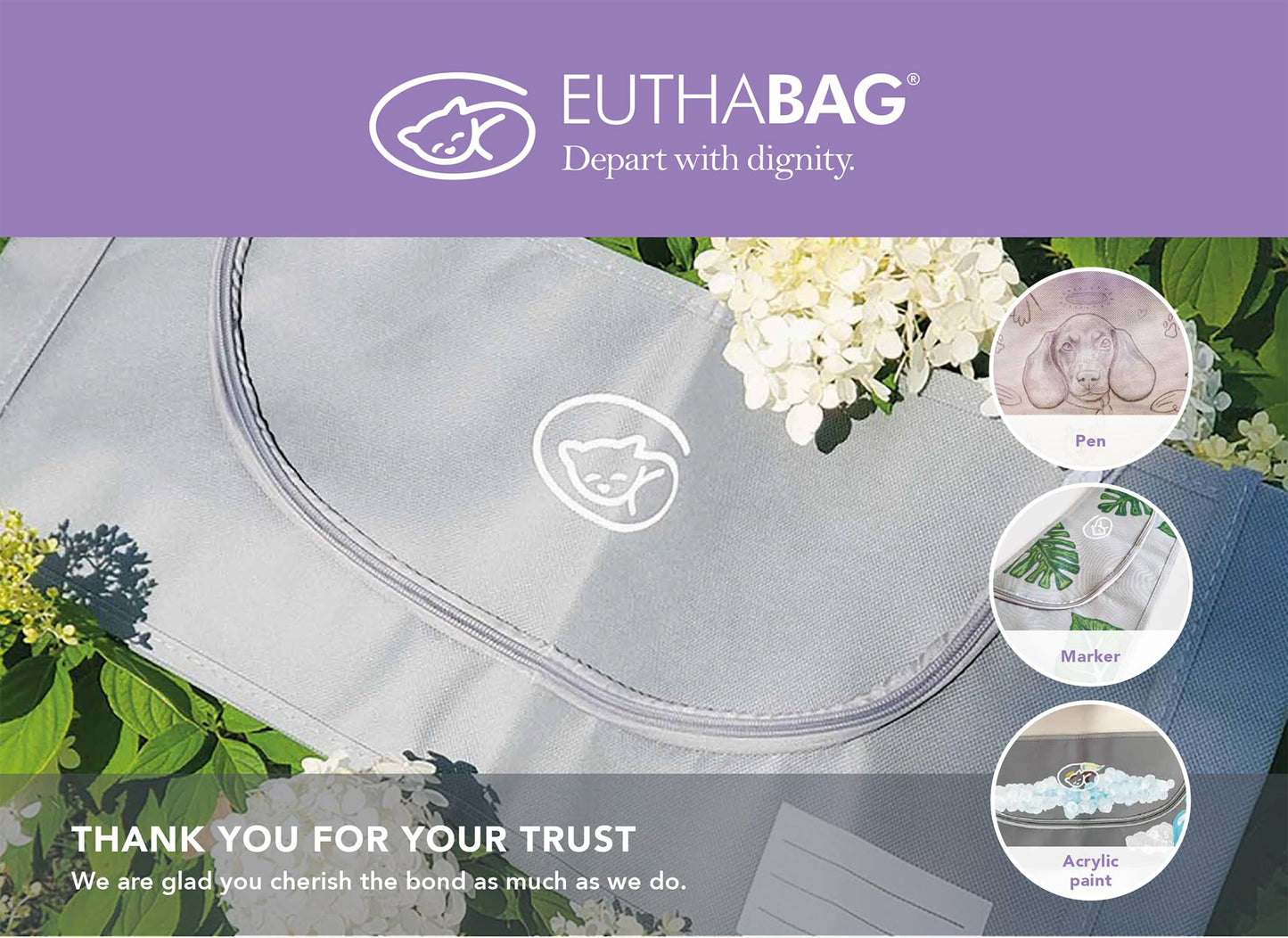 EUTHABAG® - Medium 9kg-18kg. A Beautiful, Customizable Cremation and Burial Kit Suitable for Medium Animals | Designed with Compassion. 9-18 kg. Dimensions 81 x 36 x 18 cm.
