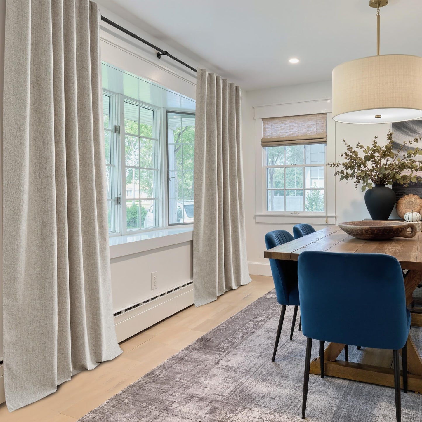 NICETOWN Natural 100% Blackout Linen Curtains 84 Inches Long, Thermal Insulated Farmhouse Thick Completely Blackout Window Treatment 2 Panels for Living Room, 52" Wide Each Panel