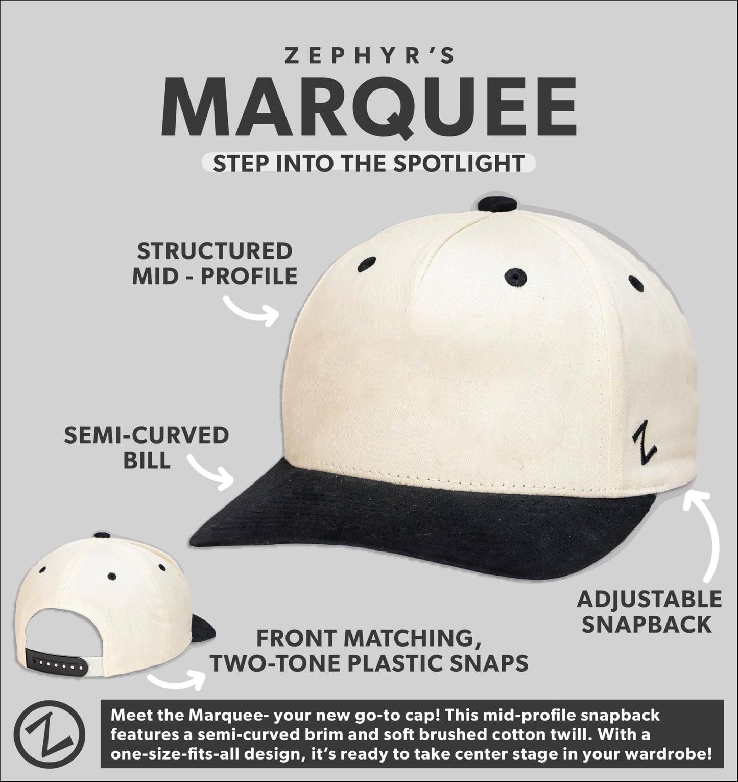 ZHATS Standard NHL Officially Licensed Adjustable Snapback Hat Marquee Ivory