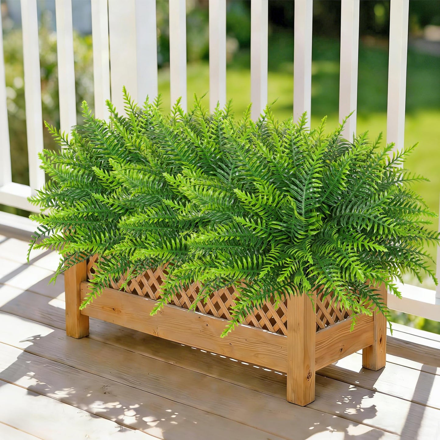 Dremisland 12 Bundles Artificial Plants Outdoor Faux Boston Fern 17.7 Inch Long Length Artificial Ferns UV Resistant Fake Plants Spring Summer Greenery Shrubs for Hanging Planter Garden Porch Decor