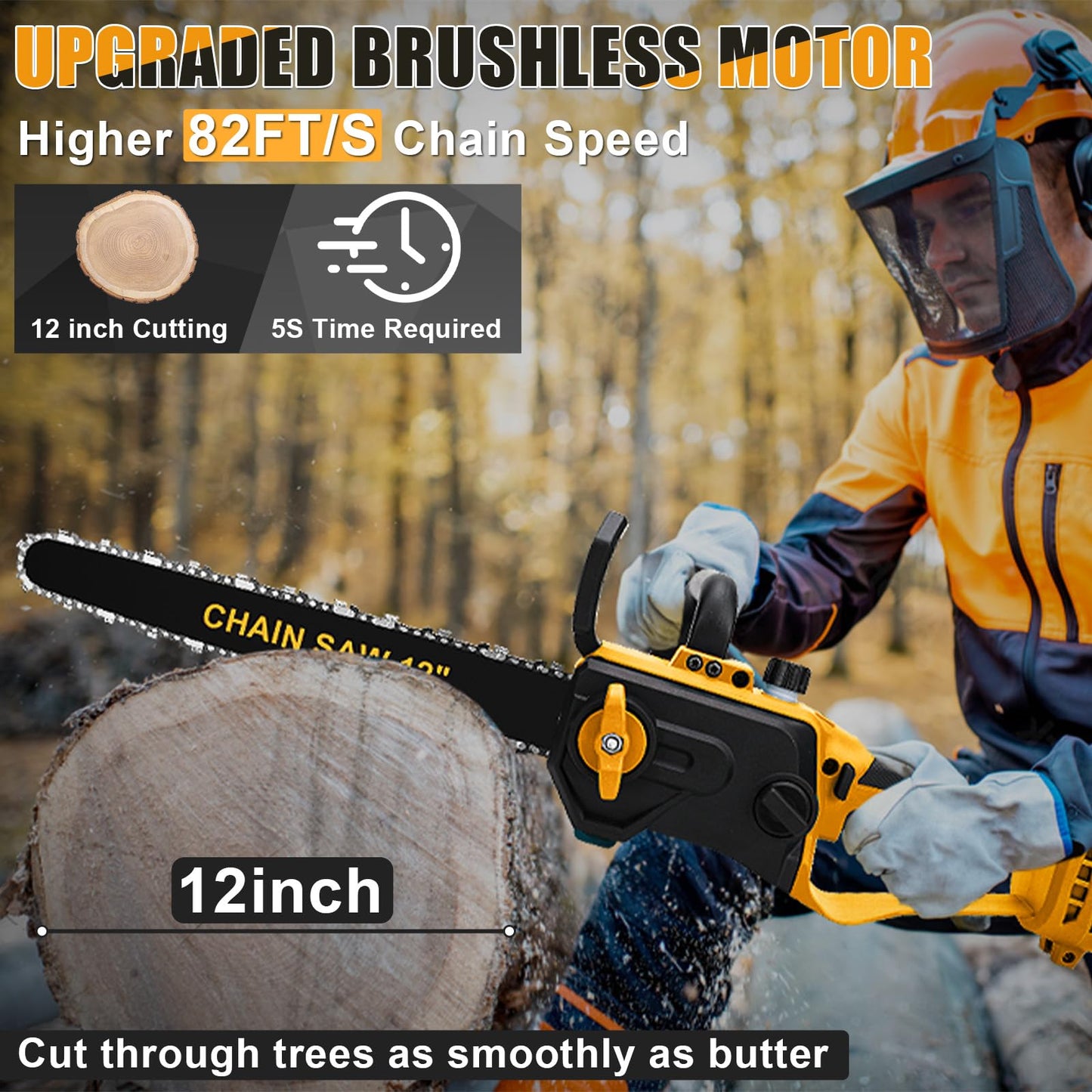 Brushless Chainsaw Compatible with Dewalt 20V Battery, 12 Inch Mini Chainsaw Cordless with Auto Oiler & Security Lock, 1000W Handheld Chain Saw for Tree Trimming, Branch Wood Cutting (No Battery