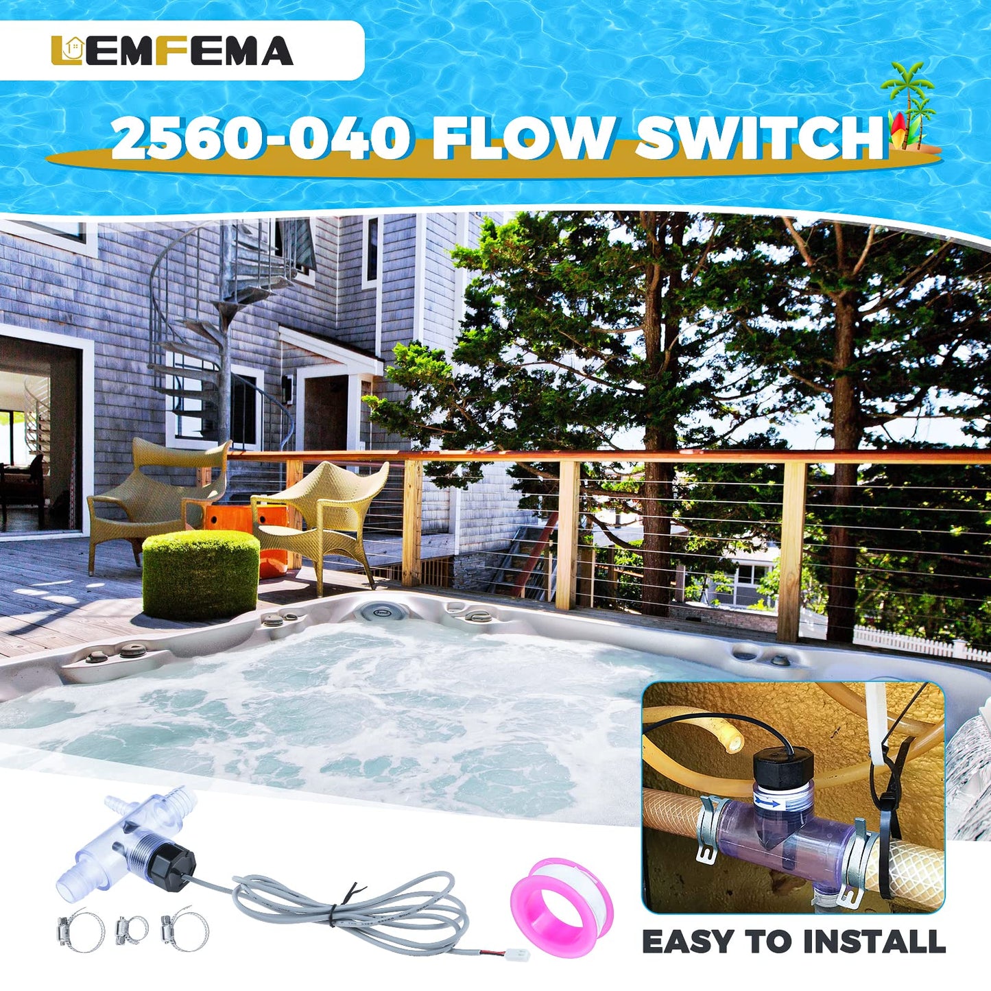 Lemfema 2560-040 Flow Switch Complete Assembly Replacement Part for Sundance Spas, Jacuzzi Hot Tub and Sweetwater Spas, Q-12DS-C2