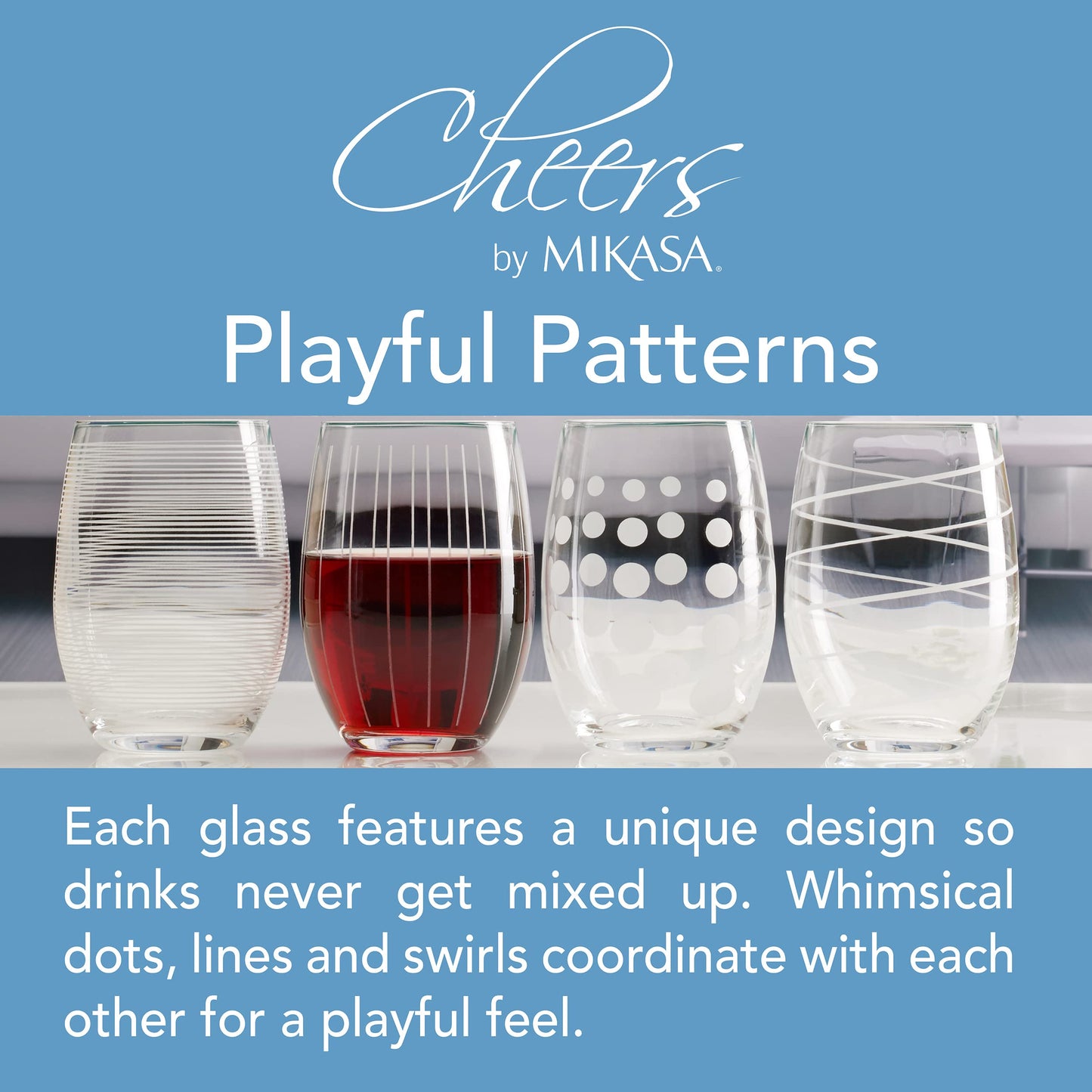 Mikasa Cheers Stemless Wine Glass, 17-Ounce, Set of 4